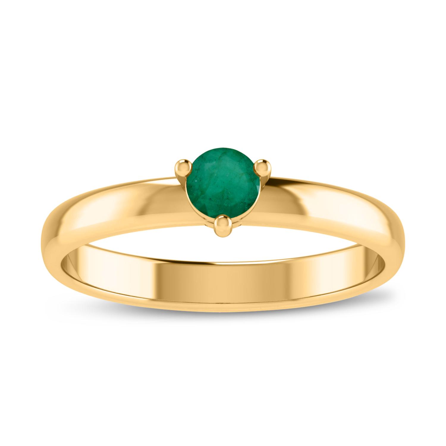 10K Yellow Gold 4mm Round Emerald Birthstone Ring