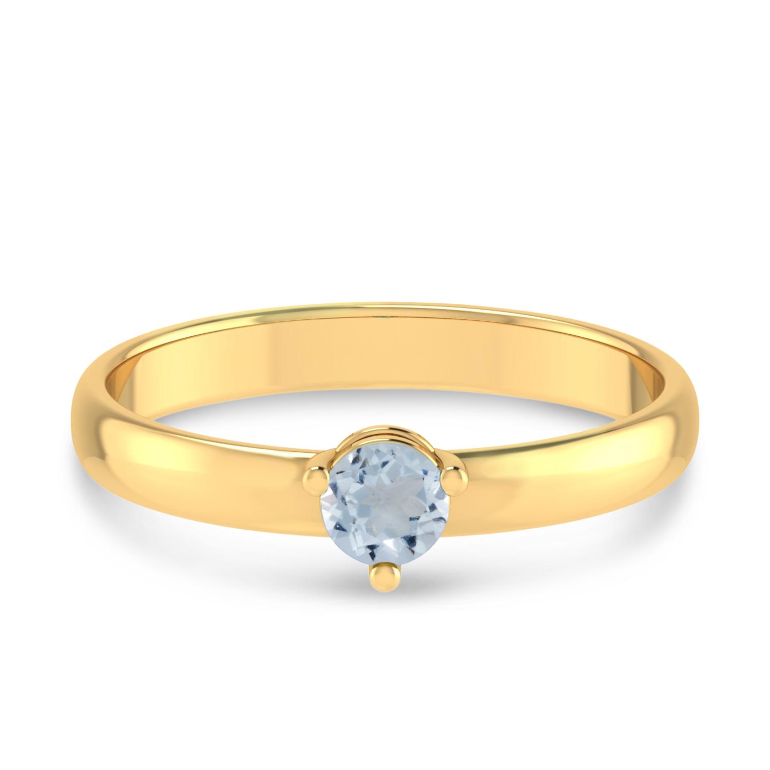 14K Yellow Gold 4mm Round Aquamarine Birthstone Ring