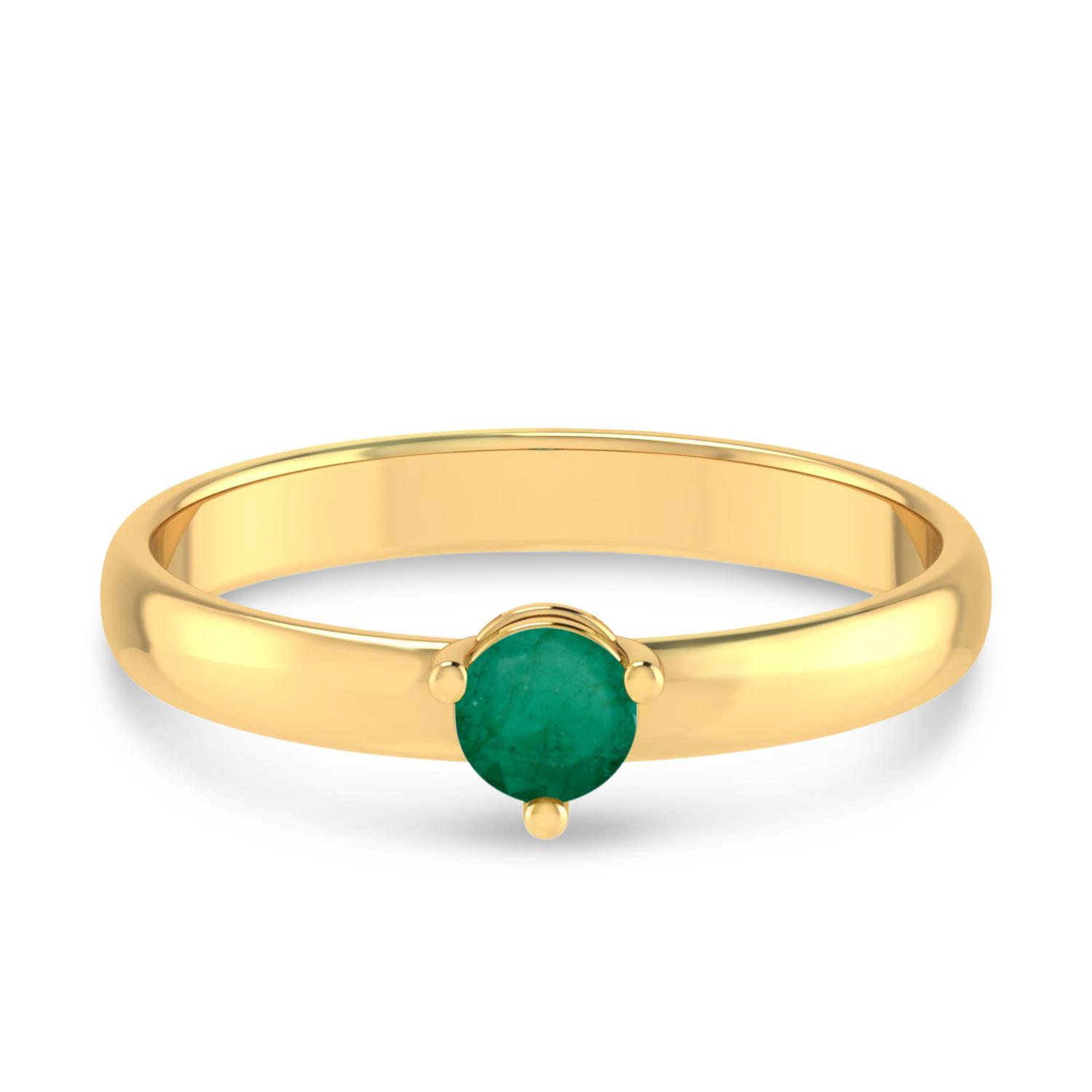 14K Yellow Gold 4mm Round Emerald Birthstone Ring