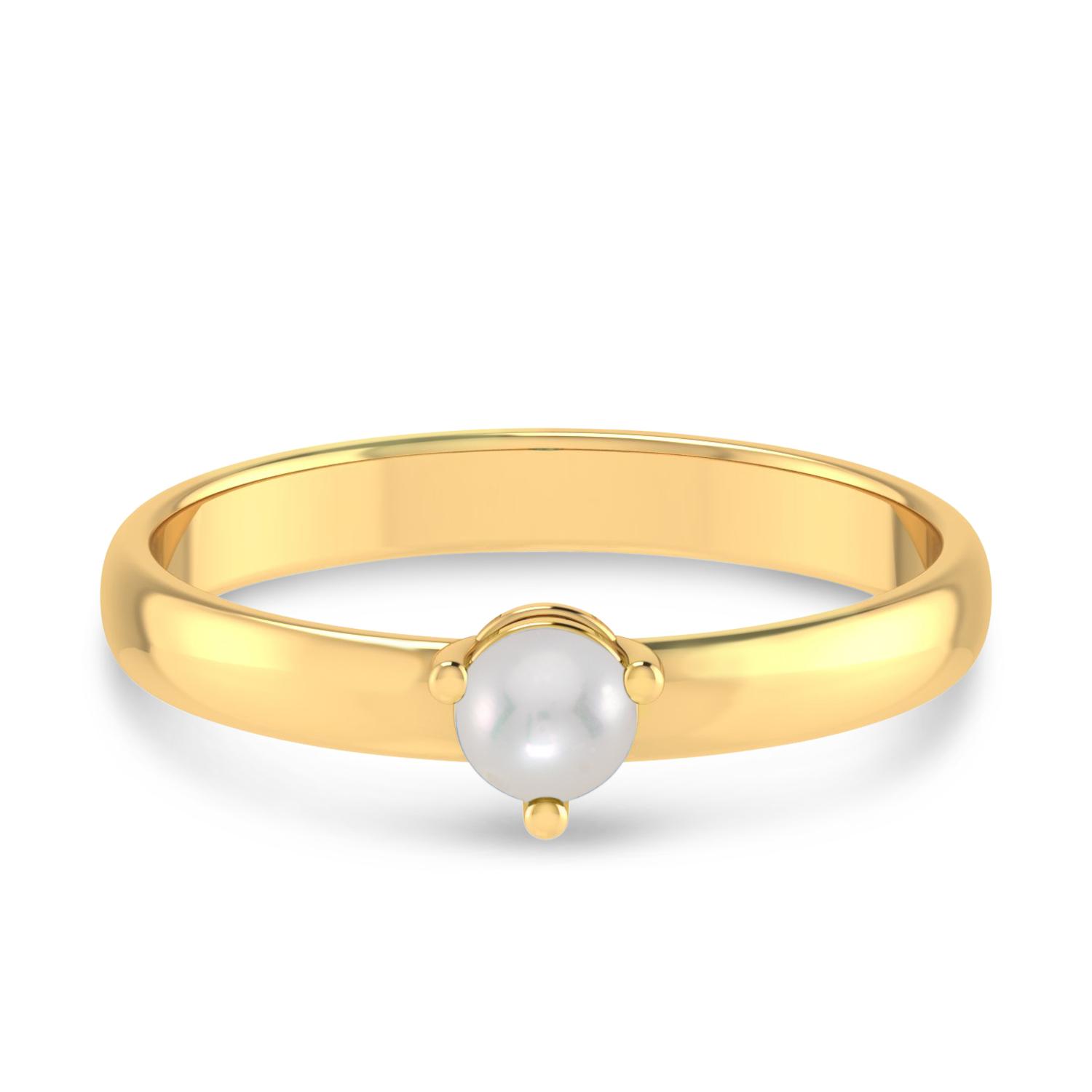 14K Yellow Gold 4mm Round Pearl Birthstone Ring