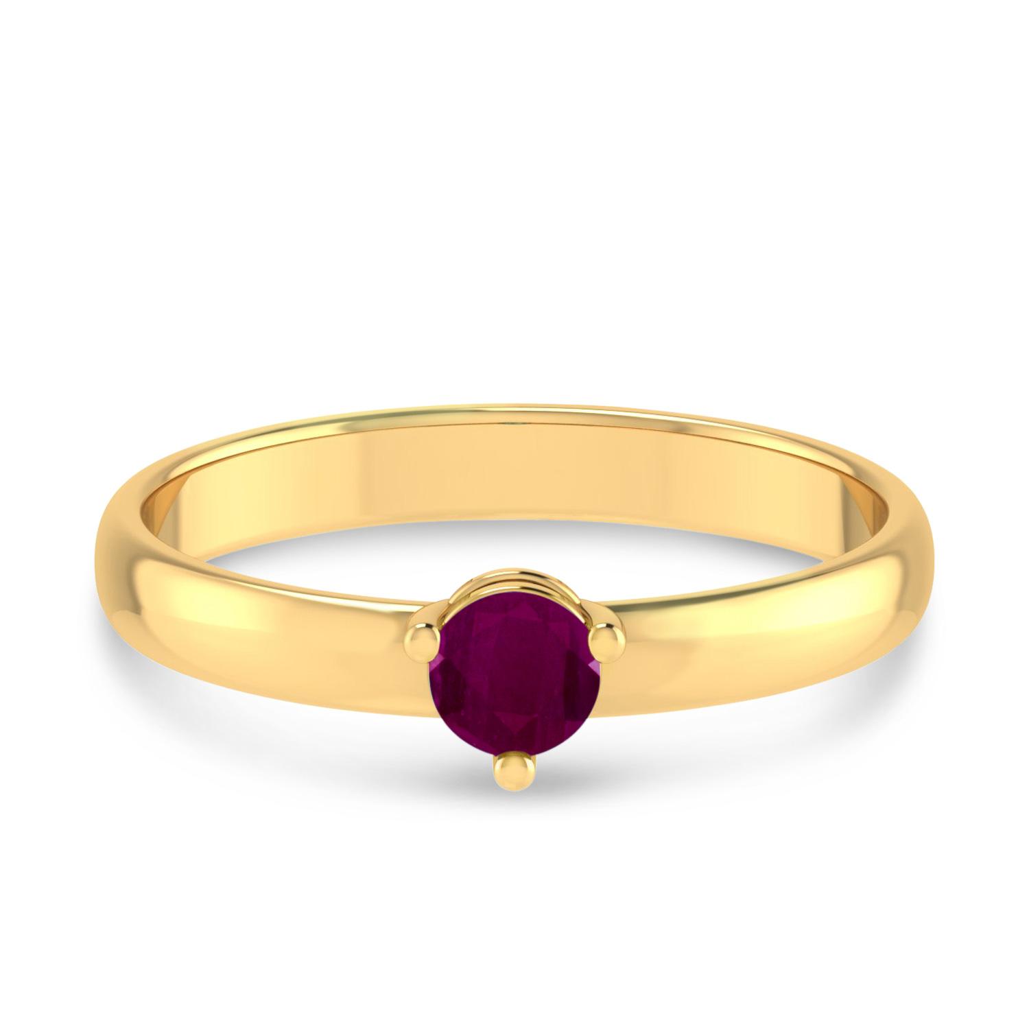 14K Yellow Gold 4mm Round Ruby Birthstone Ring