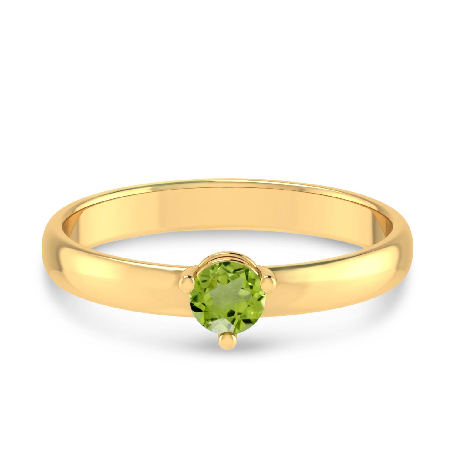 14K Yellow Gold 4mm Round Peridot Birthstone Ring