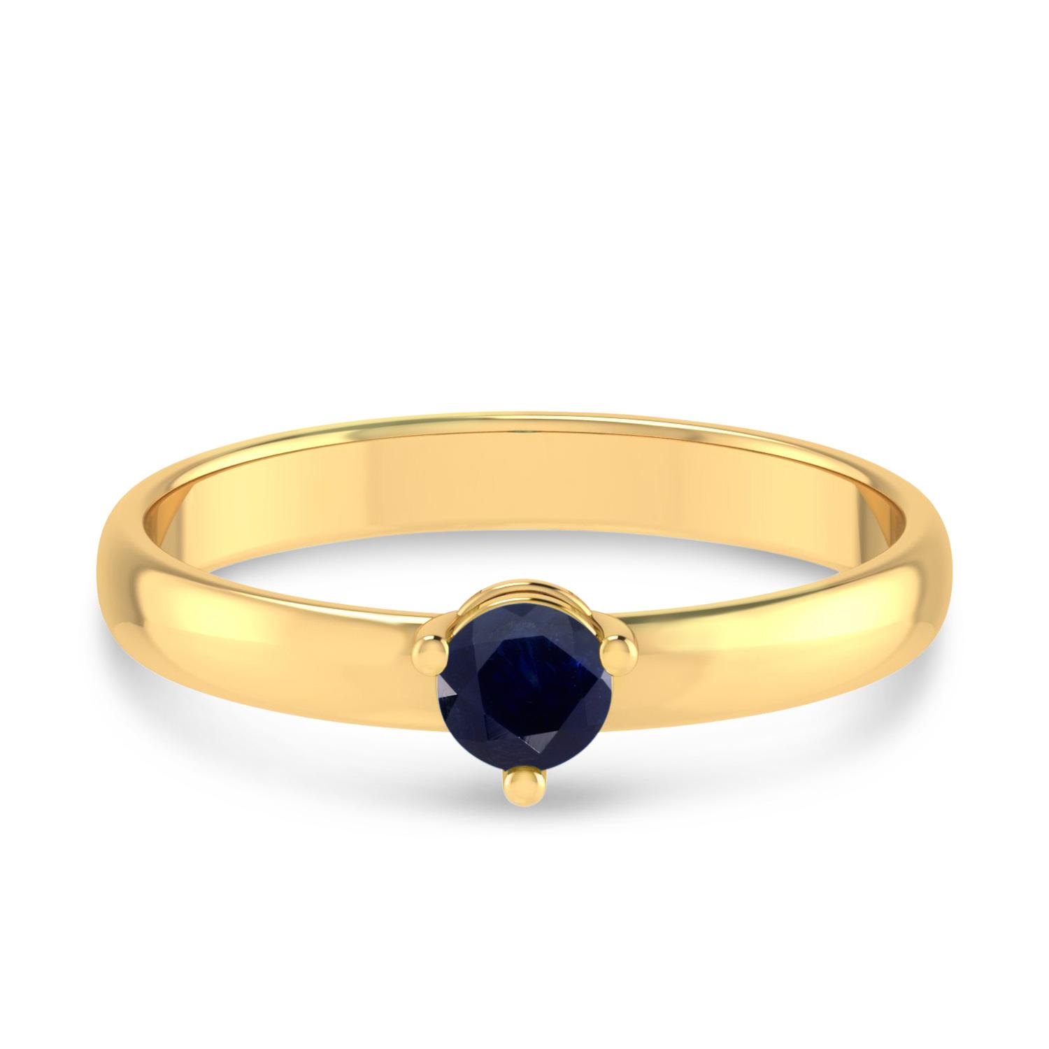 14K Yellow Gold 4mm Round Sapphire Birthstone Ring