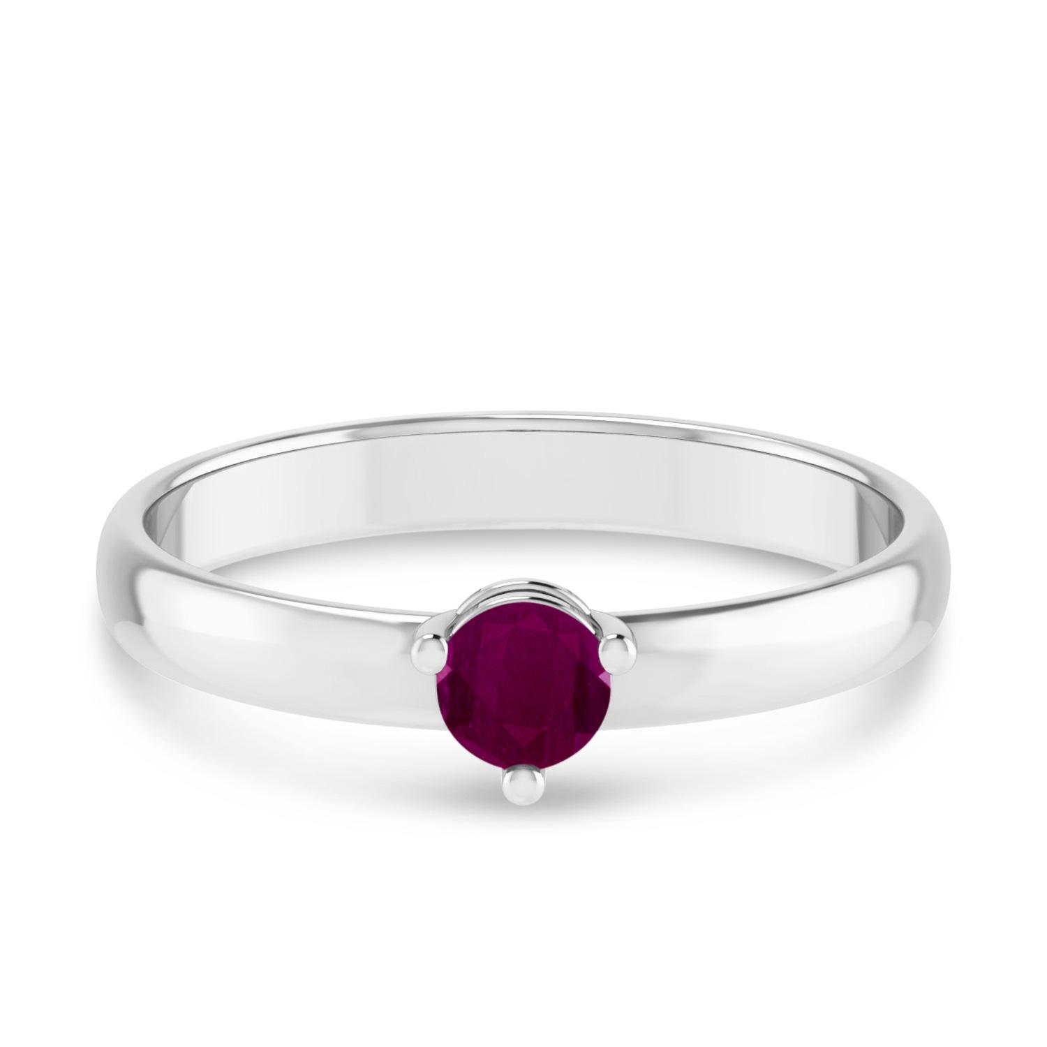 14K White Gold 4mm Round Ruby Birthstone Ring