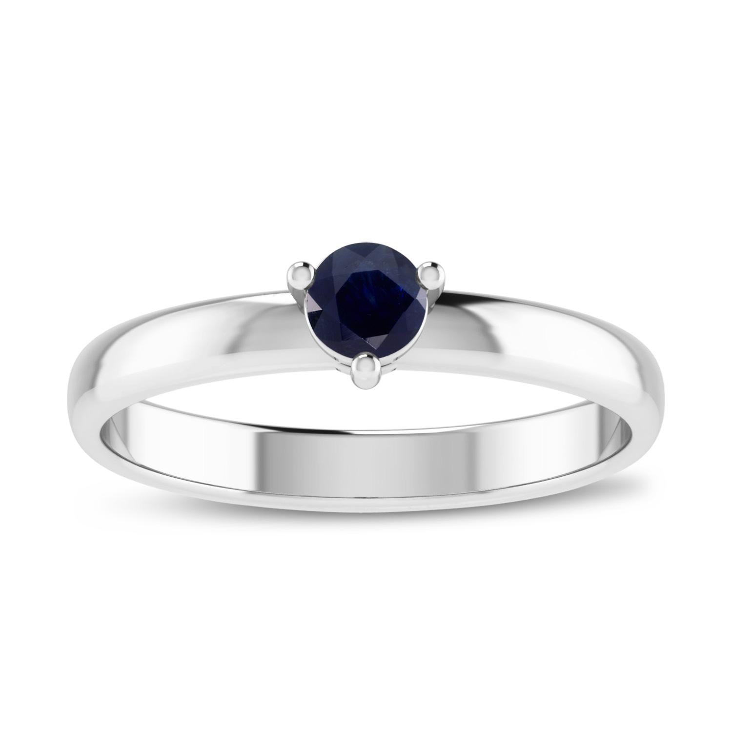 14K White Gold 4mm Round Sapphire Birthstone Ring