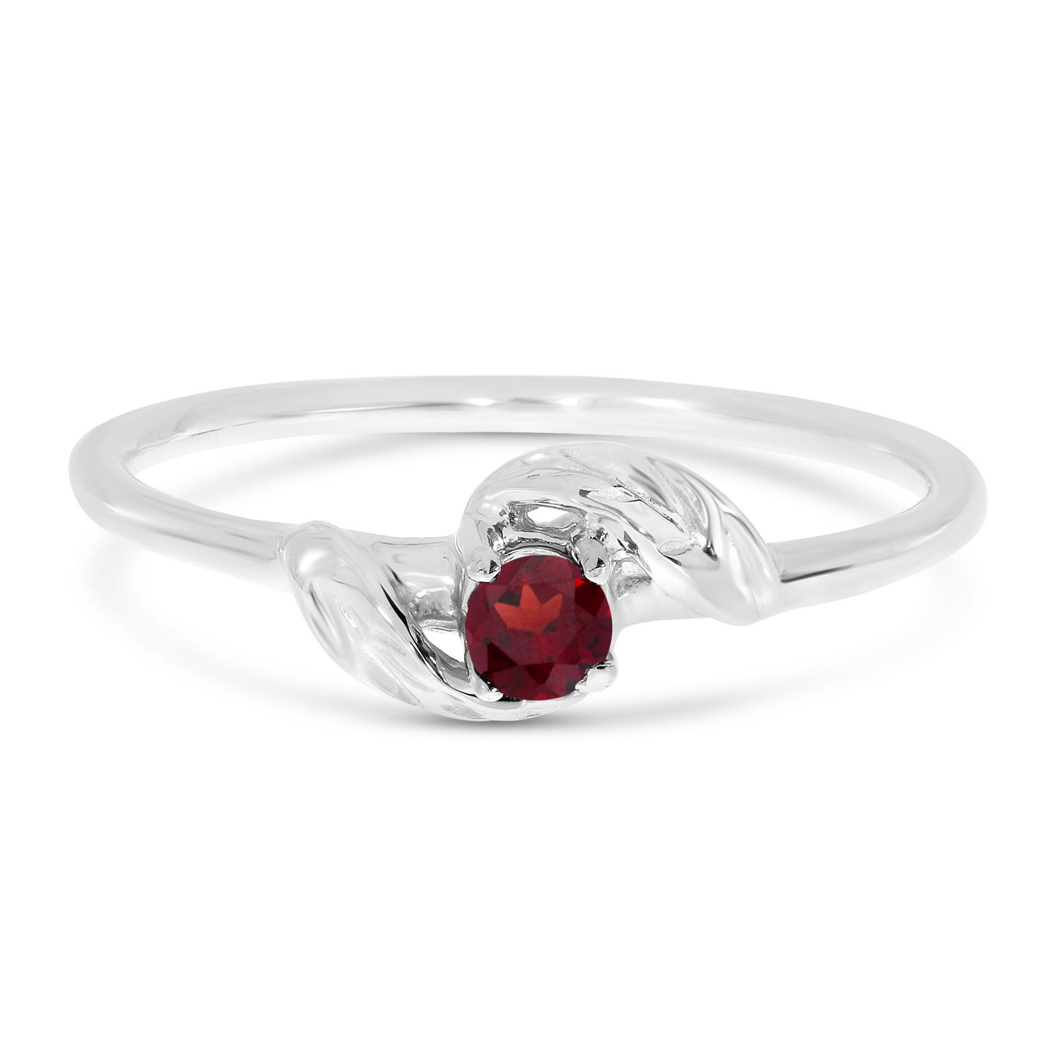 10K White Gold Garnet Leaf Birthstone Ring