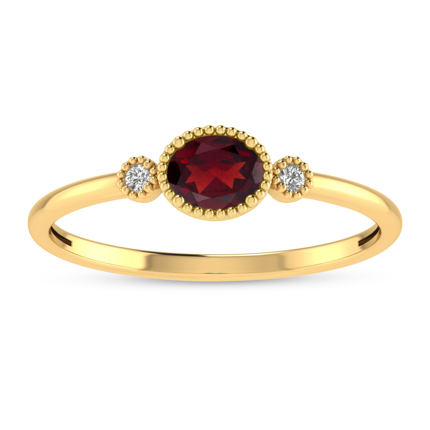 14K Yellow Gold Oval Garnet Millgrain Birthstone Ring