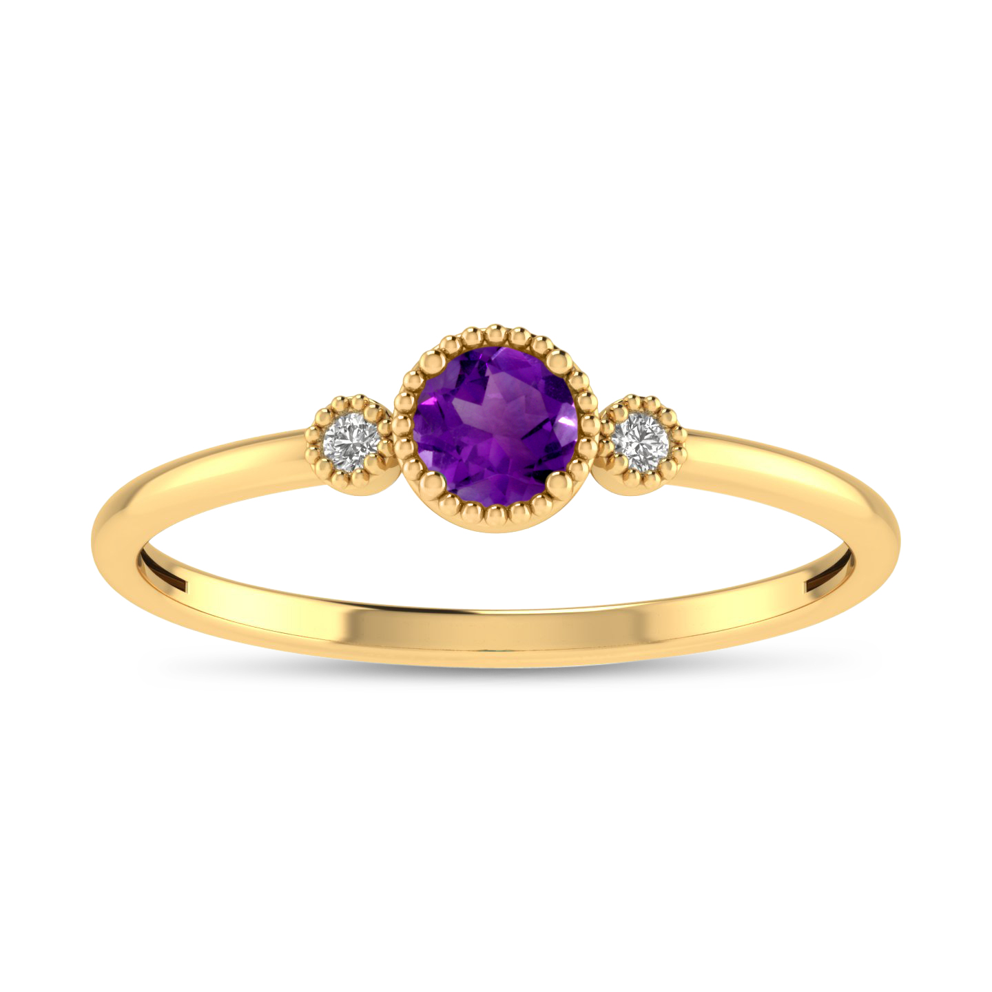 14K Yellow Gold 4mm Round Amethyst Millgrain Birthstone Ring