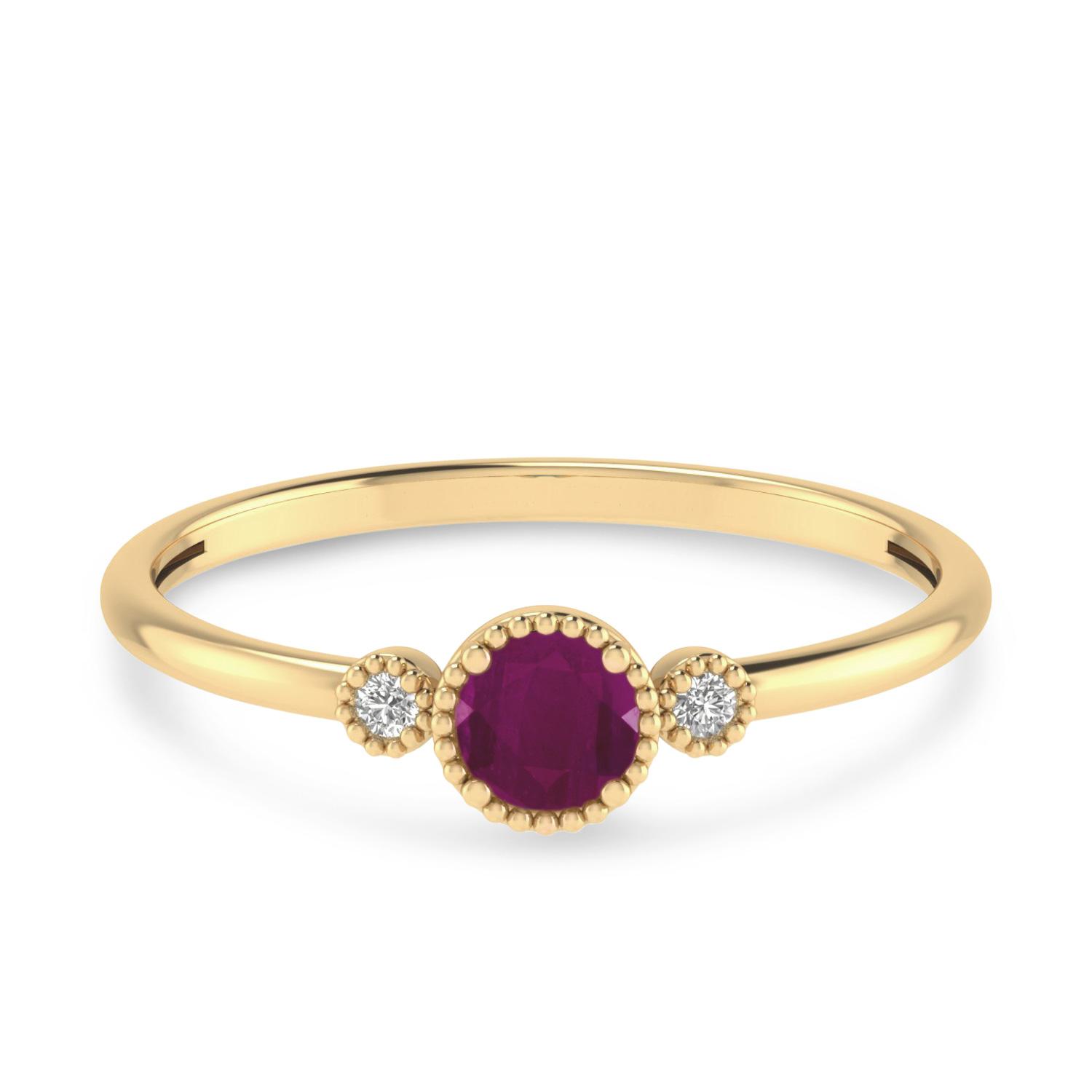 14K Yellow Gold 4mm Round Ruby Millgrain Birthstone Ring