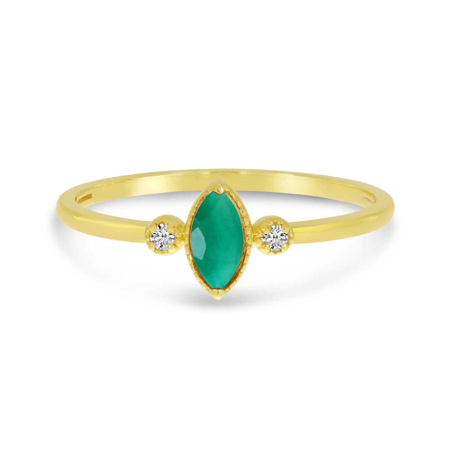 10K Yellow Gold Marquis Emerald Birthstone Ring