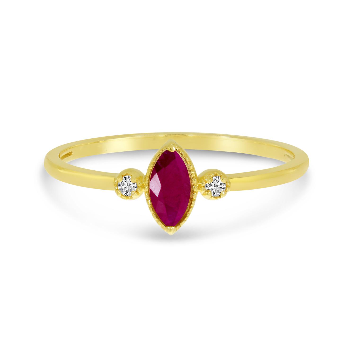 14K Yellow Gold Marquis Ruby Birthstone Ring