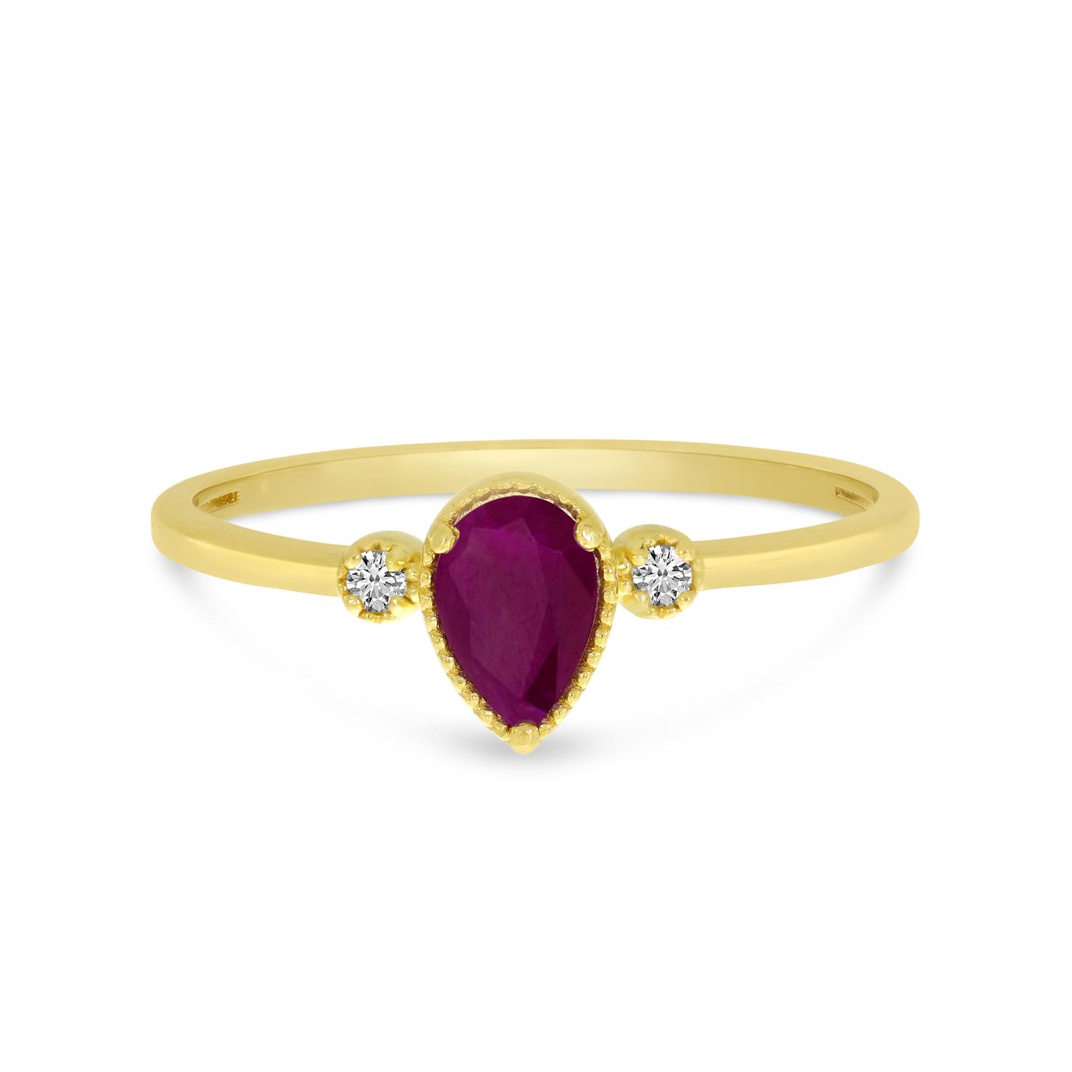 14K Yellow Gold Pear Ruby Birthstone Ring