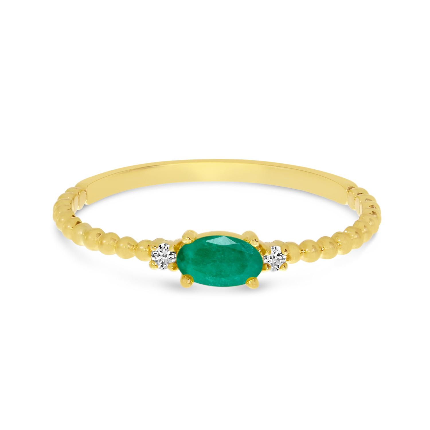 10K Yellow Gold East To West Oval Emerald Birthstone Ring