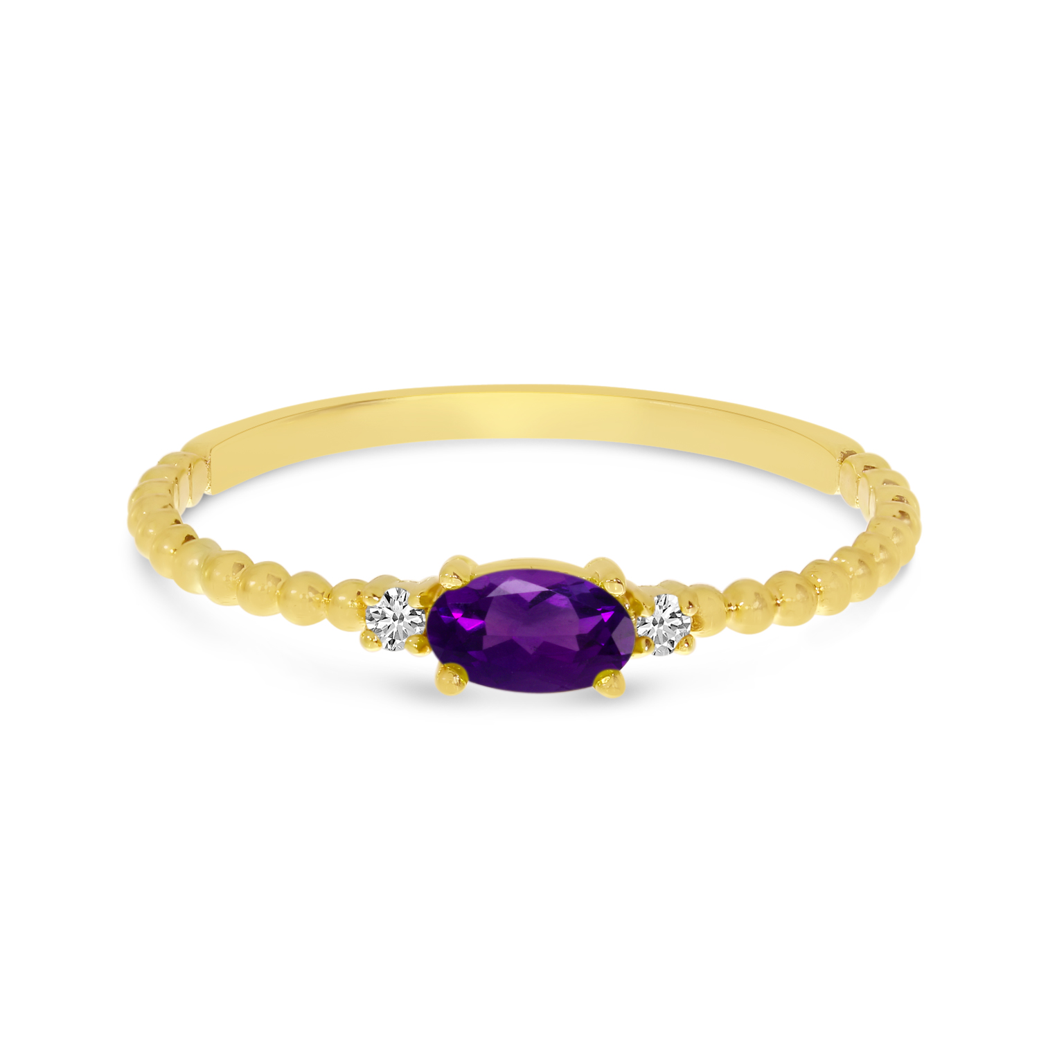 14K Yellow Gold East To West Oval Amethyst Birthstone Ring