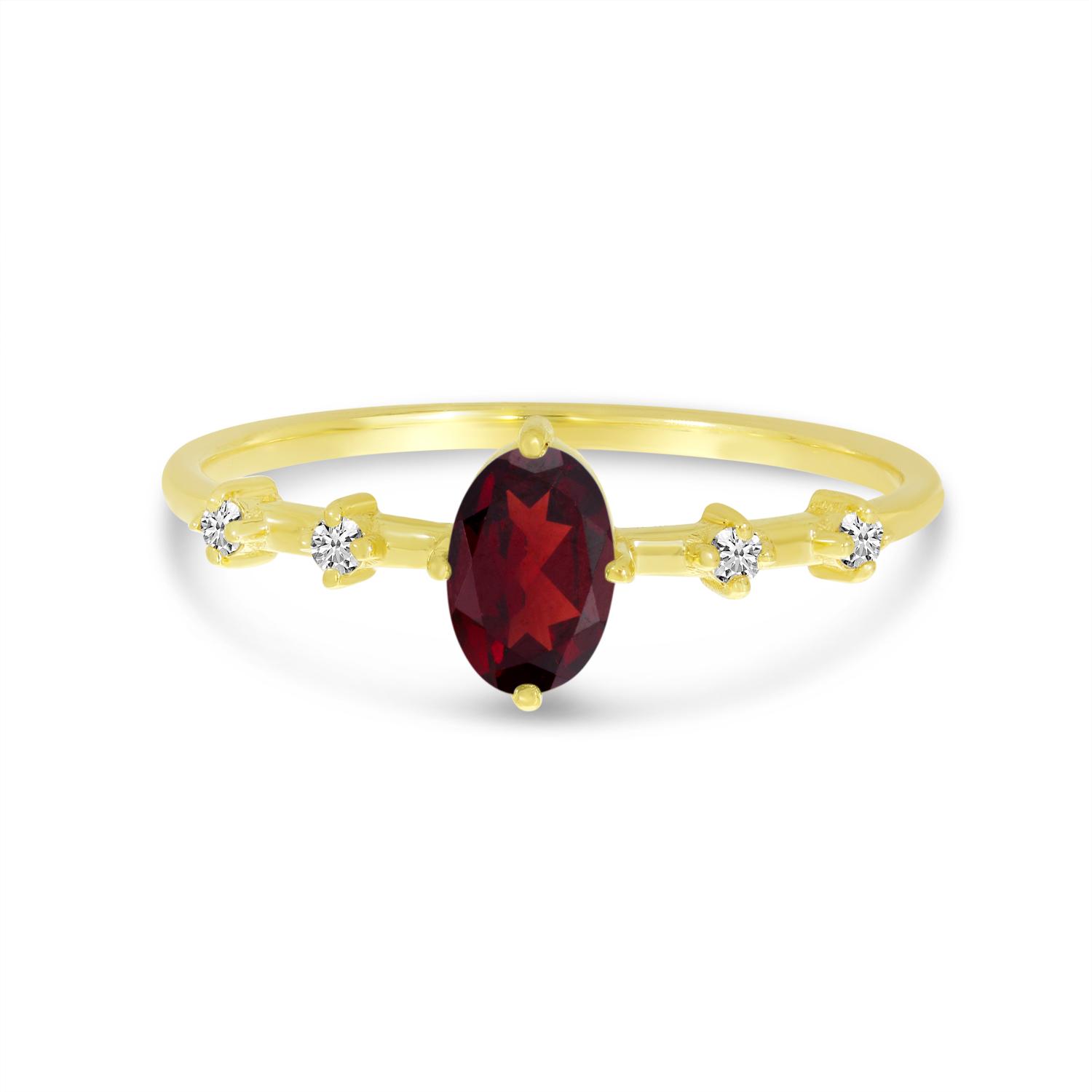 14K Yellow Gold Oval Garnet And Diamond Ring