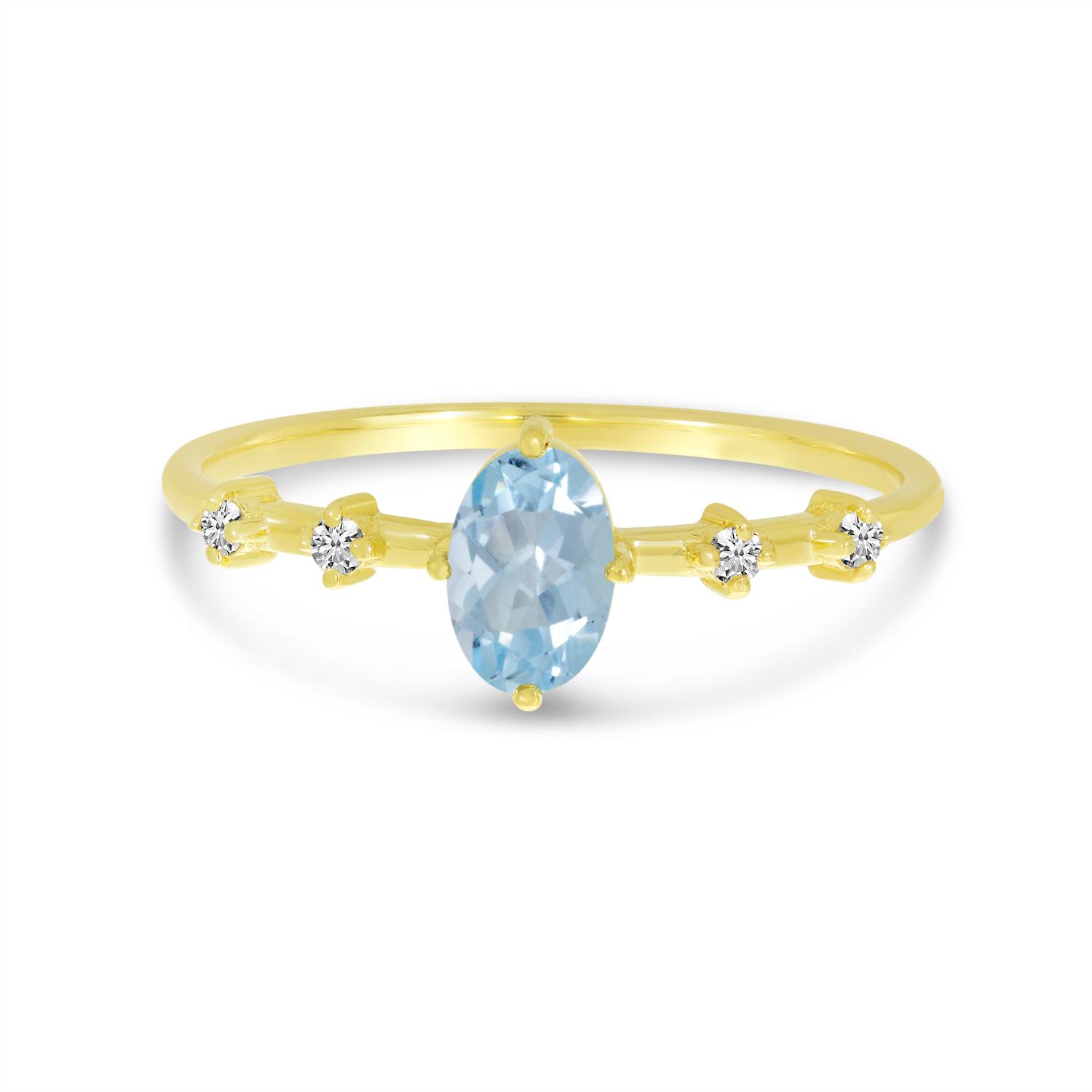 14K Yellow Gold Oval Aquamarine And Diamond Ring