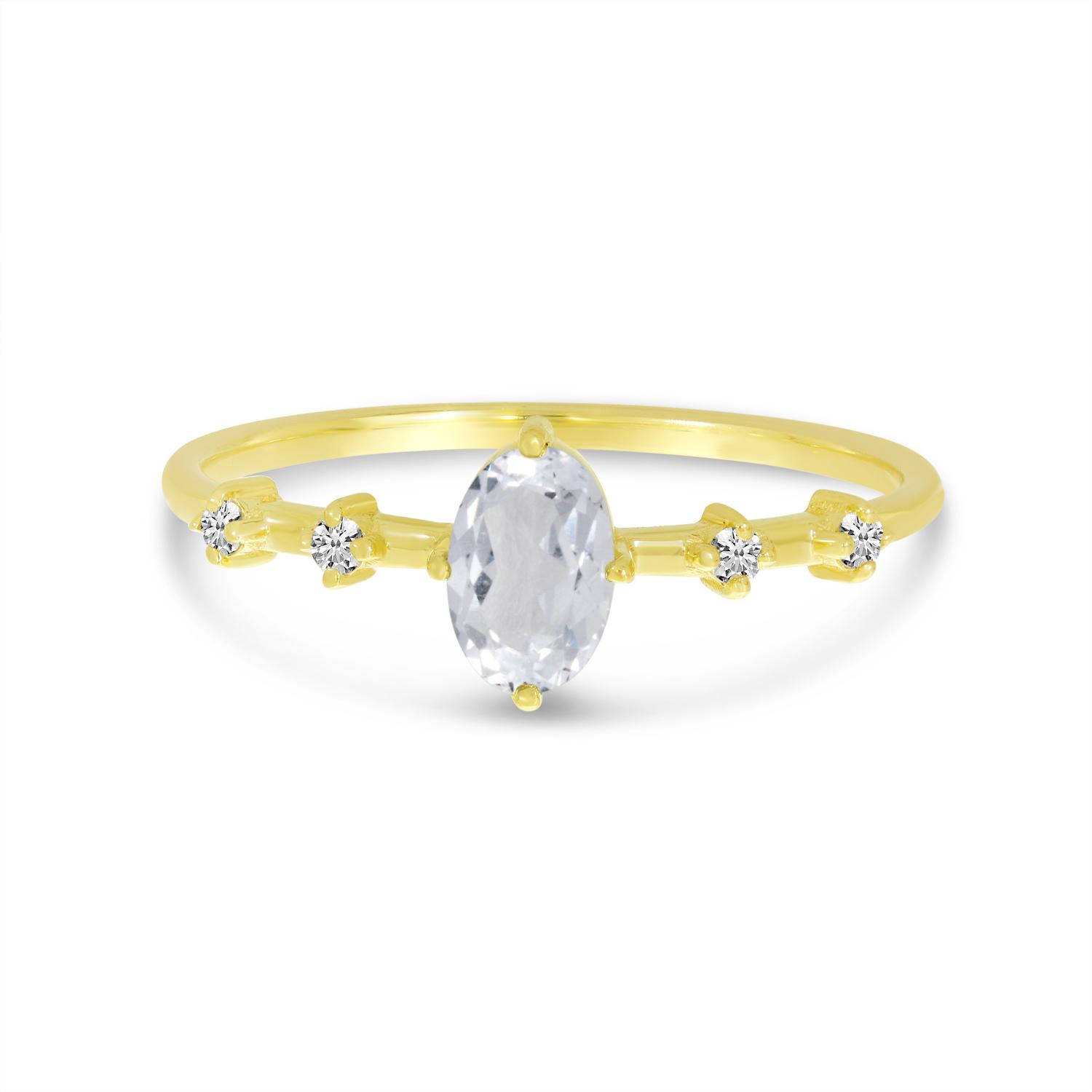 14K Yellow Gold Oval White Topaz And Diamond Ring