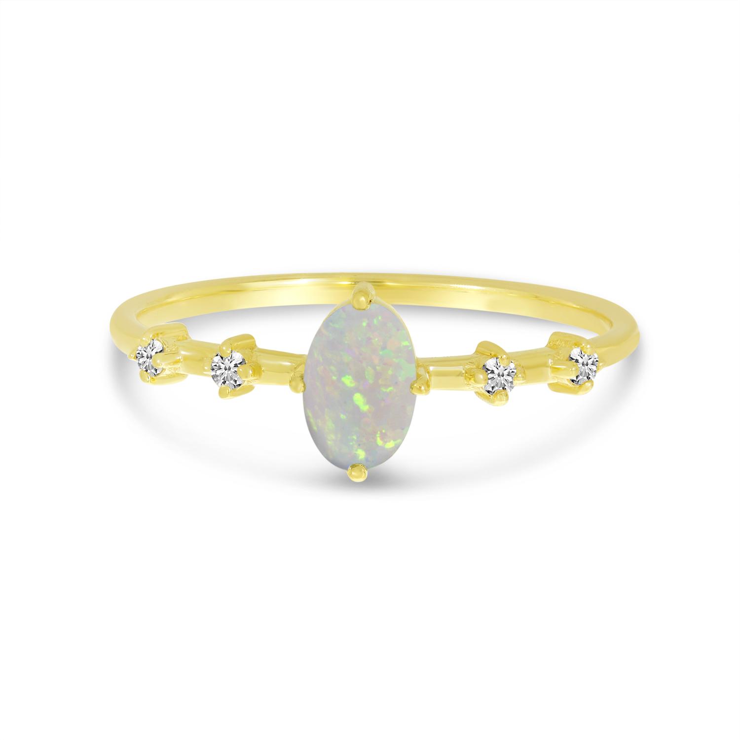 14K Yellow Gold Oval Opal And Diamond Ring