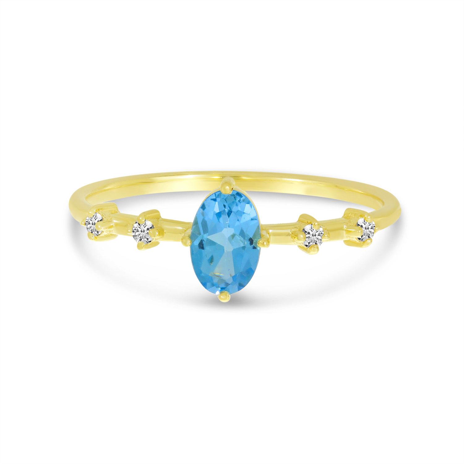 14K Yellow Gold Oval Blue Topaz And Diamond Ring