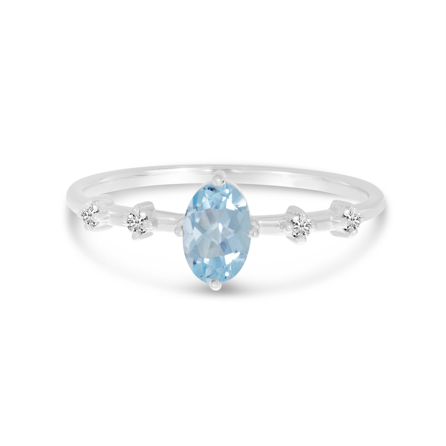 14K White Gold Oval Aquamarine Birthstone Ring