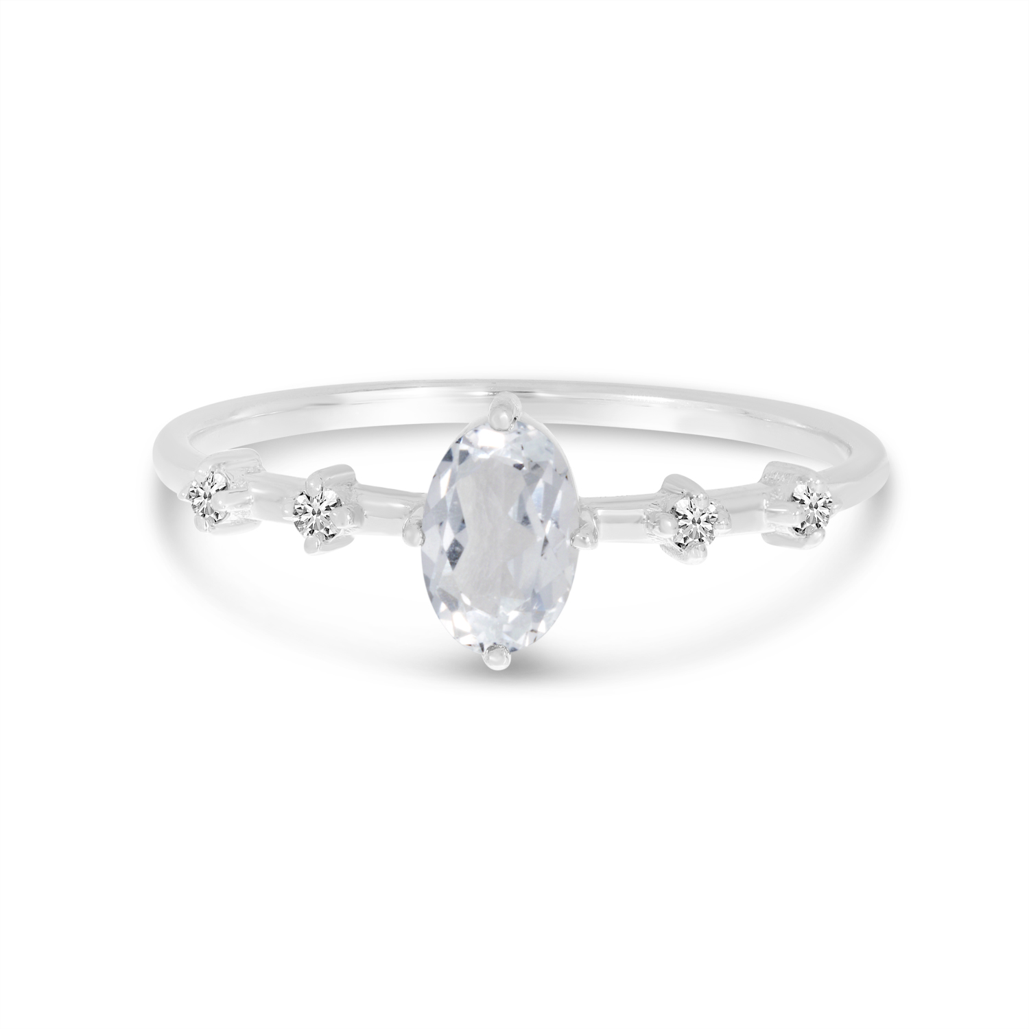 14K White Gold Oval White Topaz Birthstone Ring