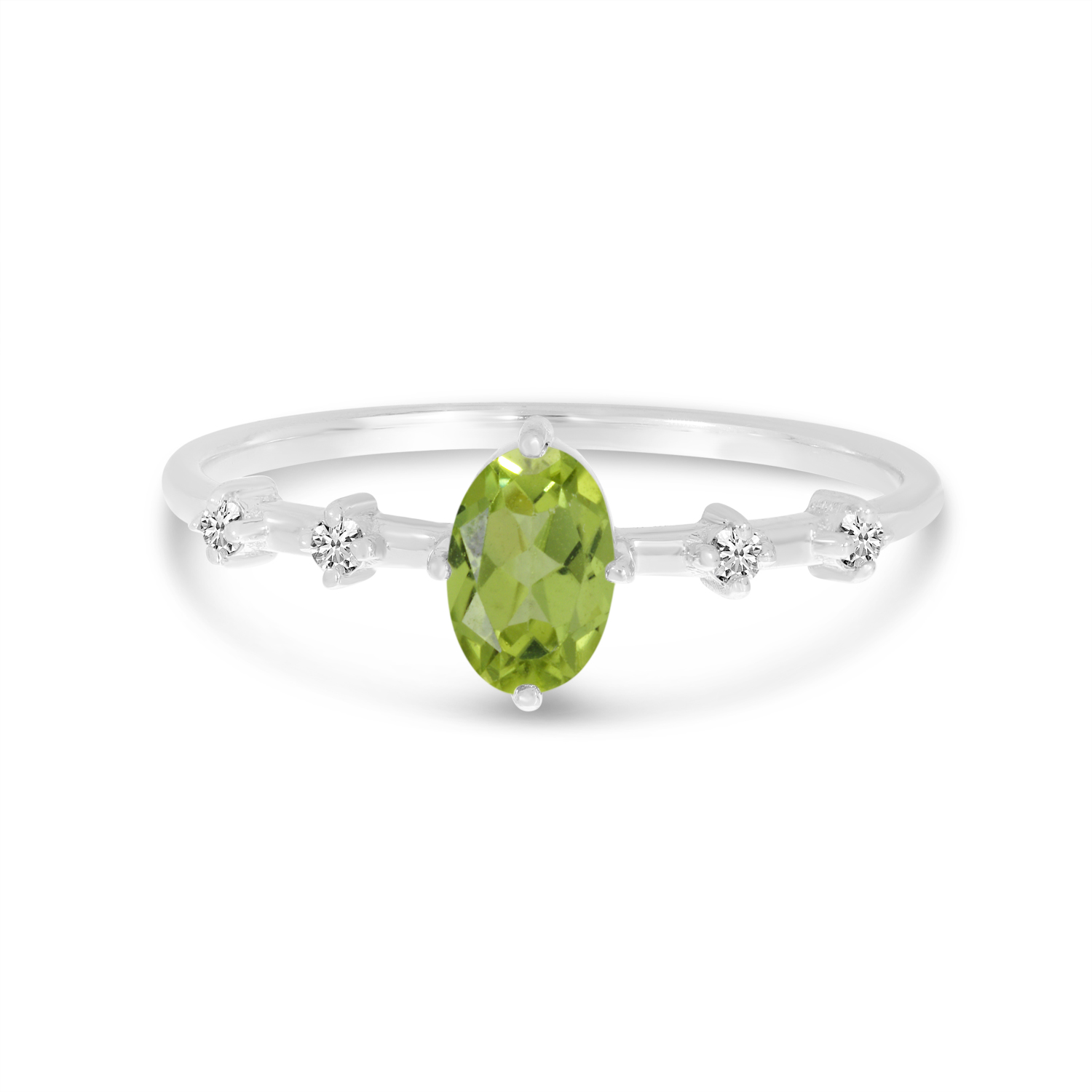 14K White Gold Oval Peridot Birthstone Ring