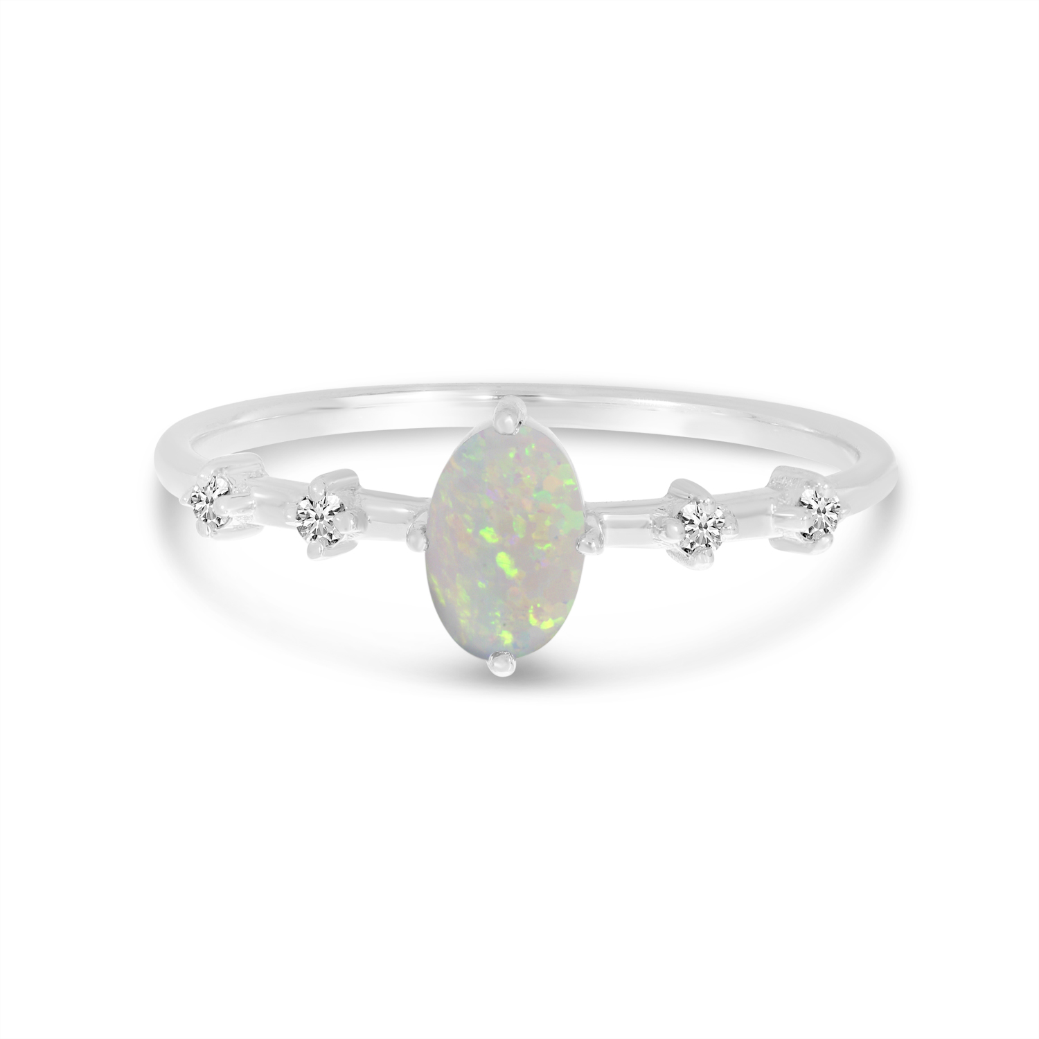 14K White Gold Oval Opal Birthstone Ring