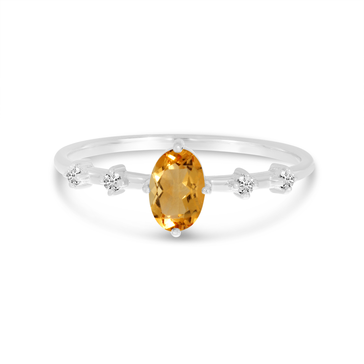 14K White Gold Oval Citrine Birthstone Ring