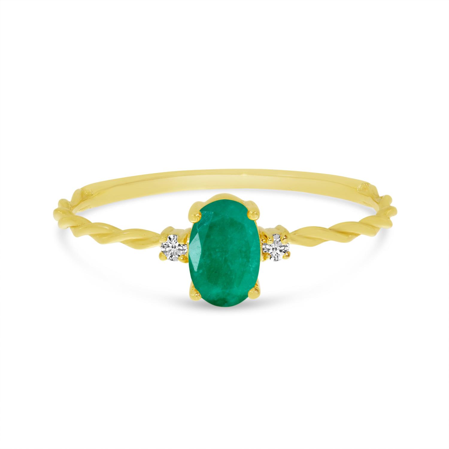 10K Yellow Gold Oval Emerald Birthstone Twisted Ring