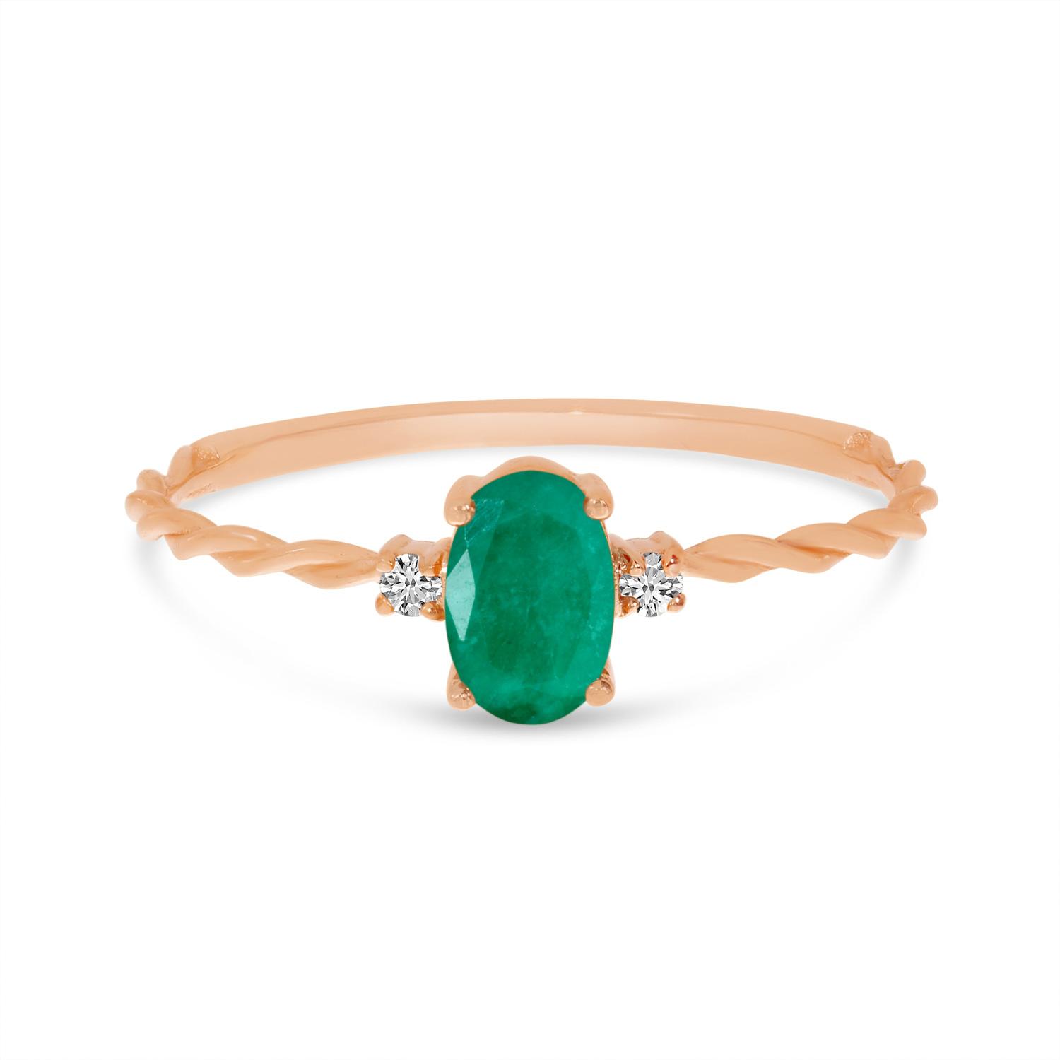 10K Rose Gold Oval Emerald Birthstone Twisted Ring