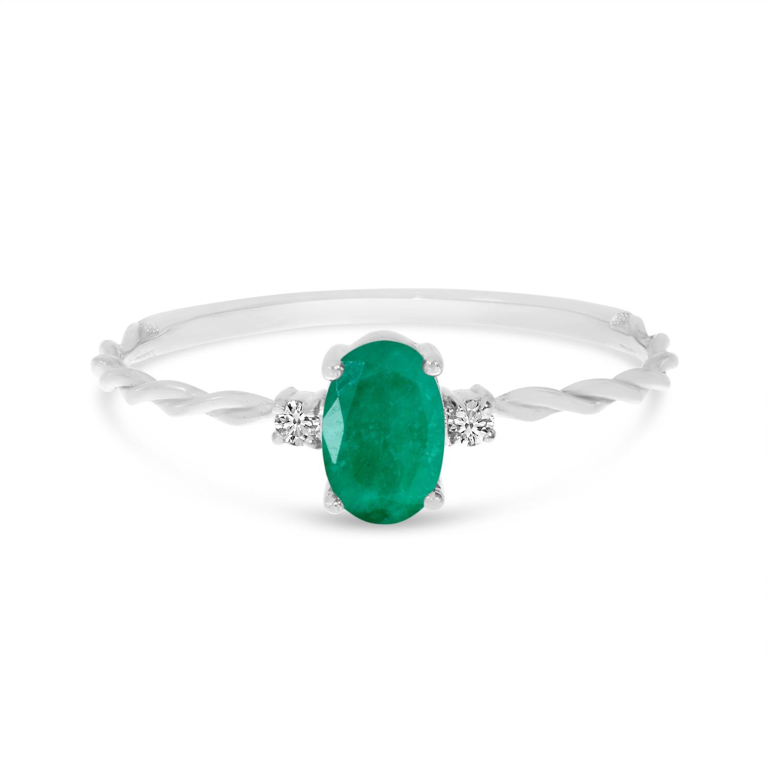 10K White Gold Oval Emerald Birthstone Twisted Ring