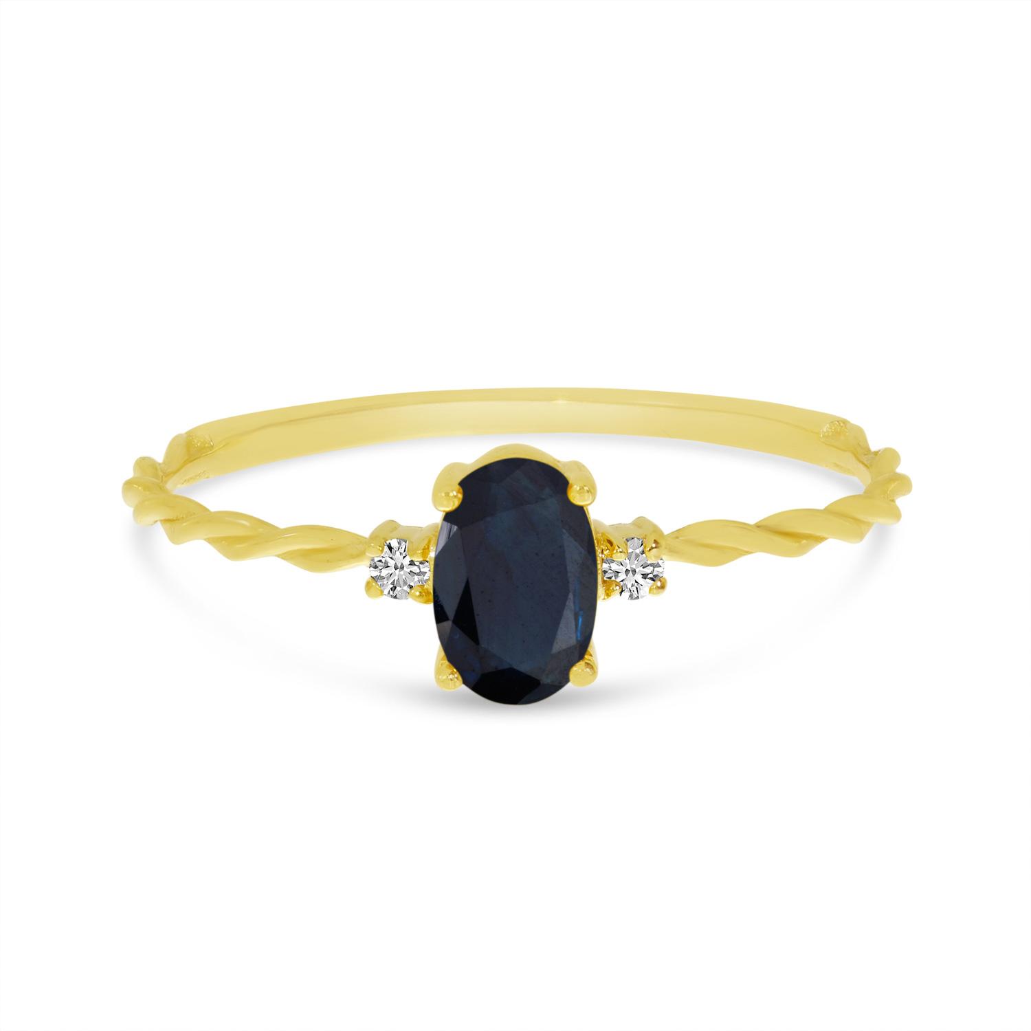 14K Yellow Gold Oval Sapphire Birthstone Twisted Band Ring