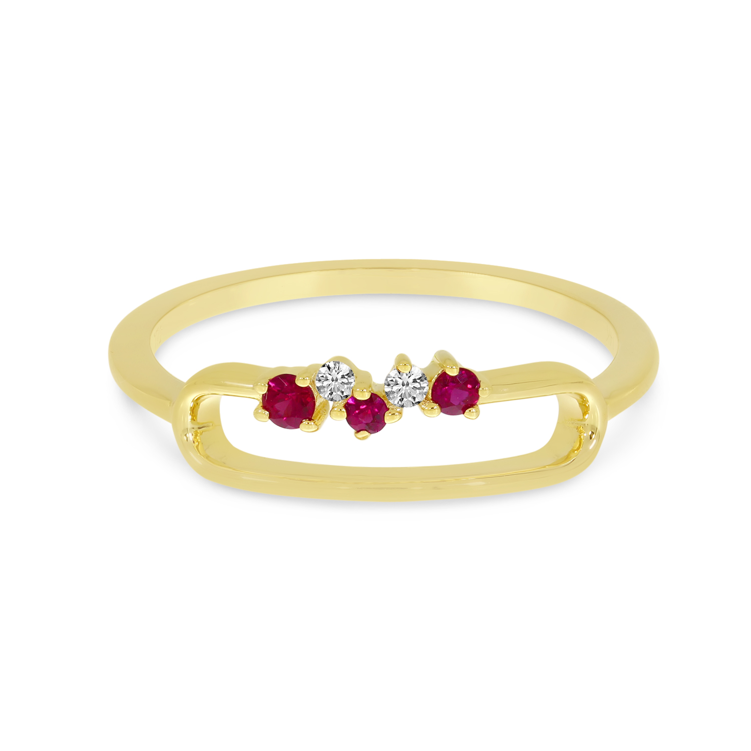 Colormerchants - 14K Yellow Gold Ruby Precious Paperclip Ring