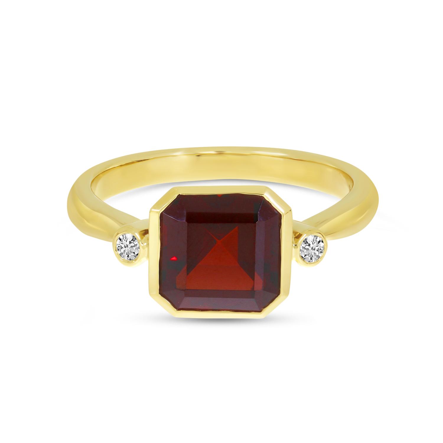 14K Yellow Gold Garnet Semi Precious Square Gold Halo Ring