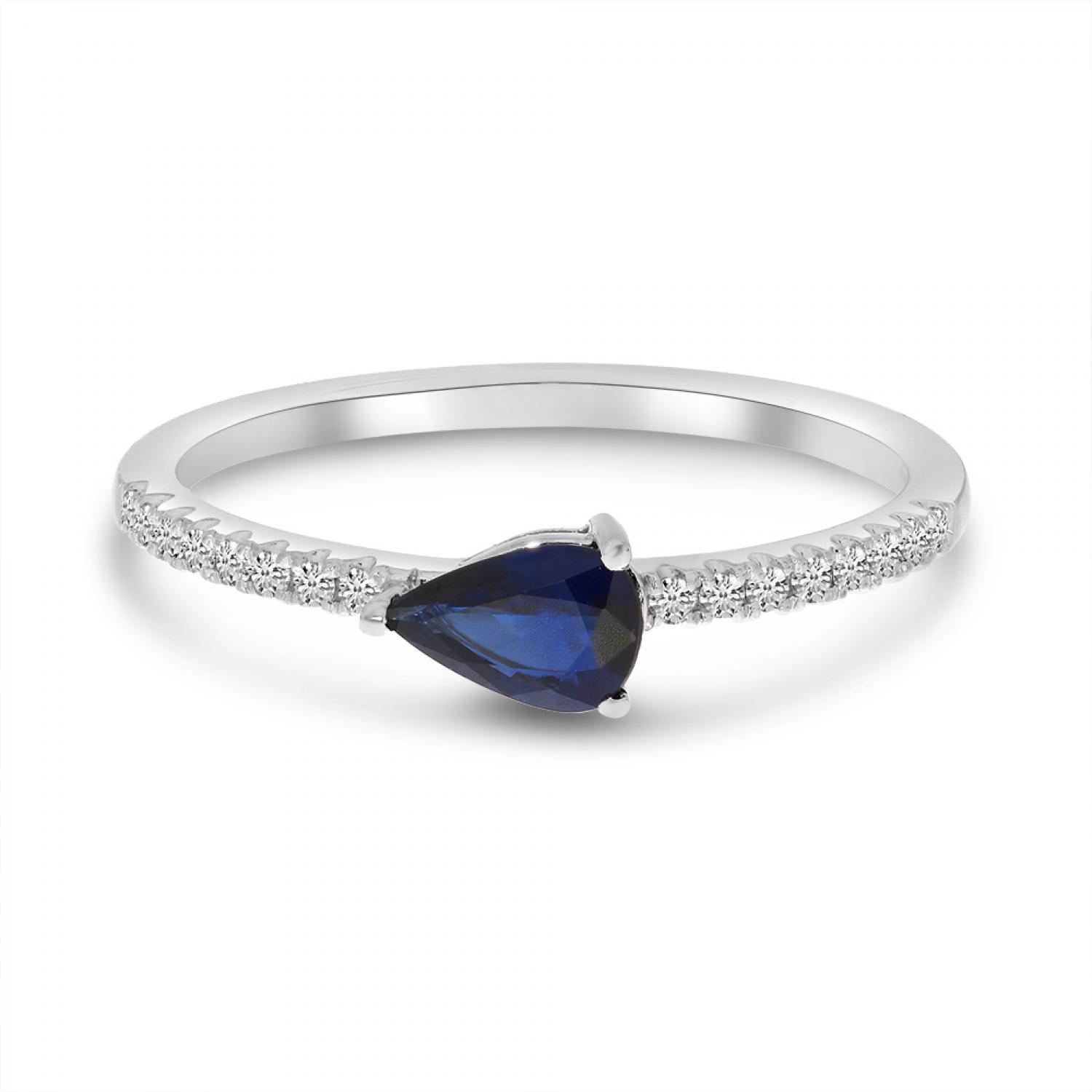 14K White Gold Pear Sapphire and Diamond East to West Ring