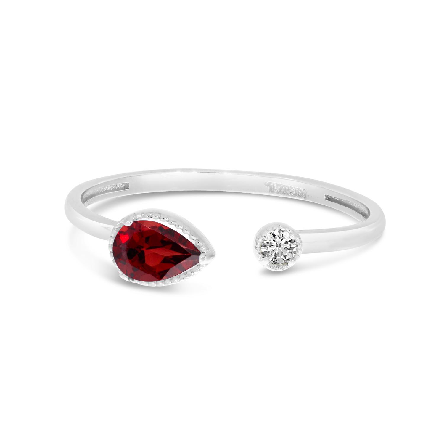 14K White Gold Pear Cut Ruby Duo Ring