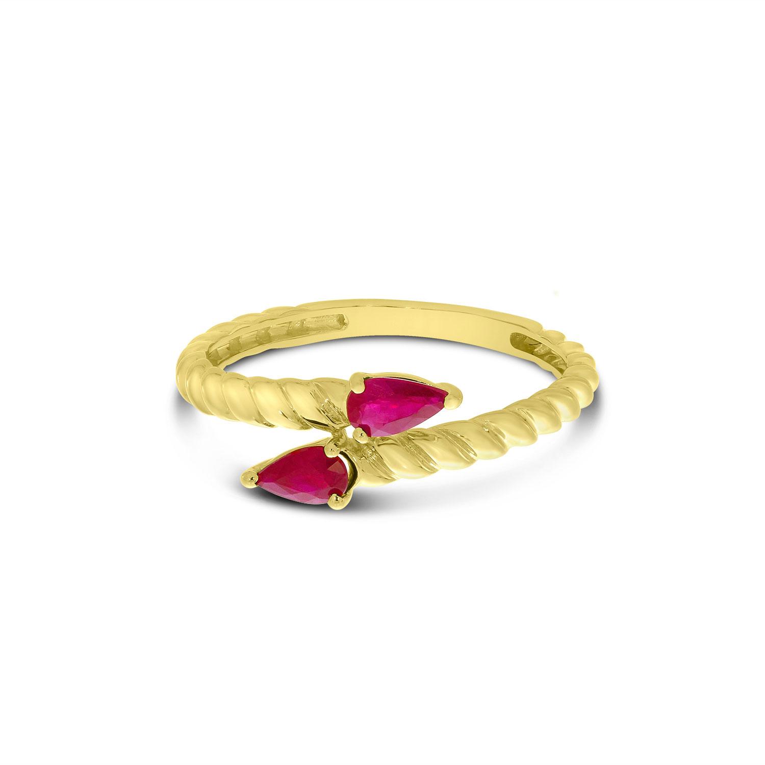 14K Yellow Gold Pear Ruby Duo Ring