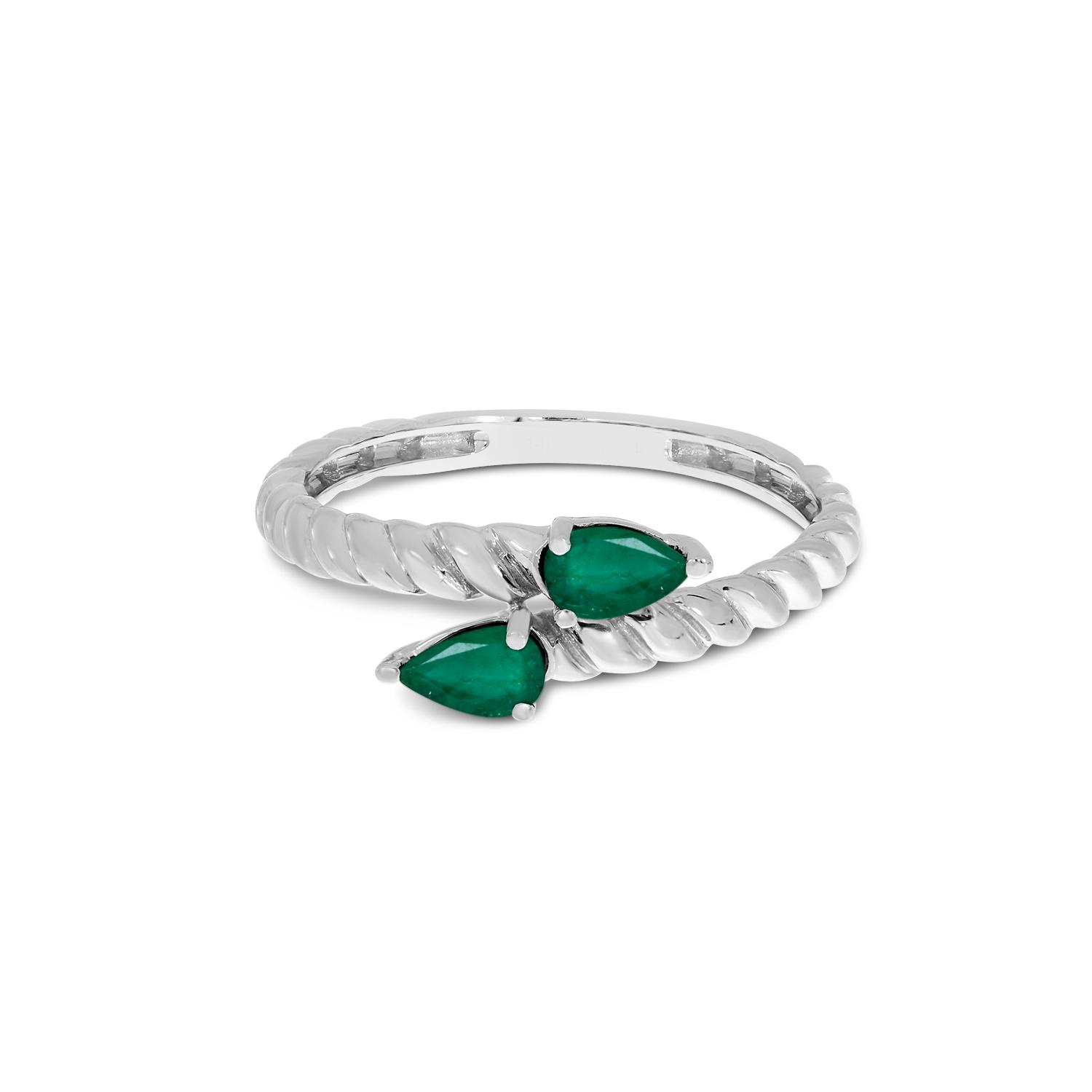 14K White Gold Pear Emerald Duo Ring