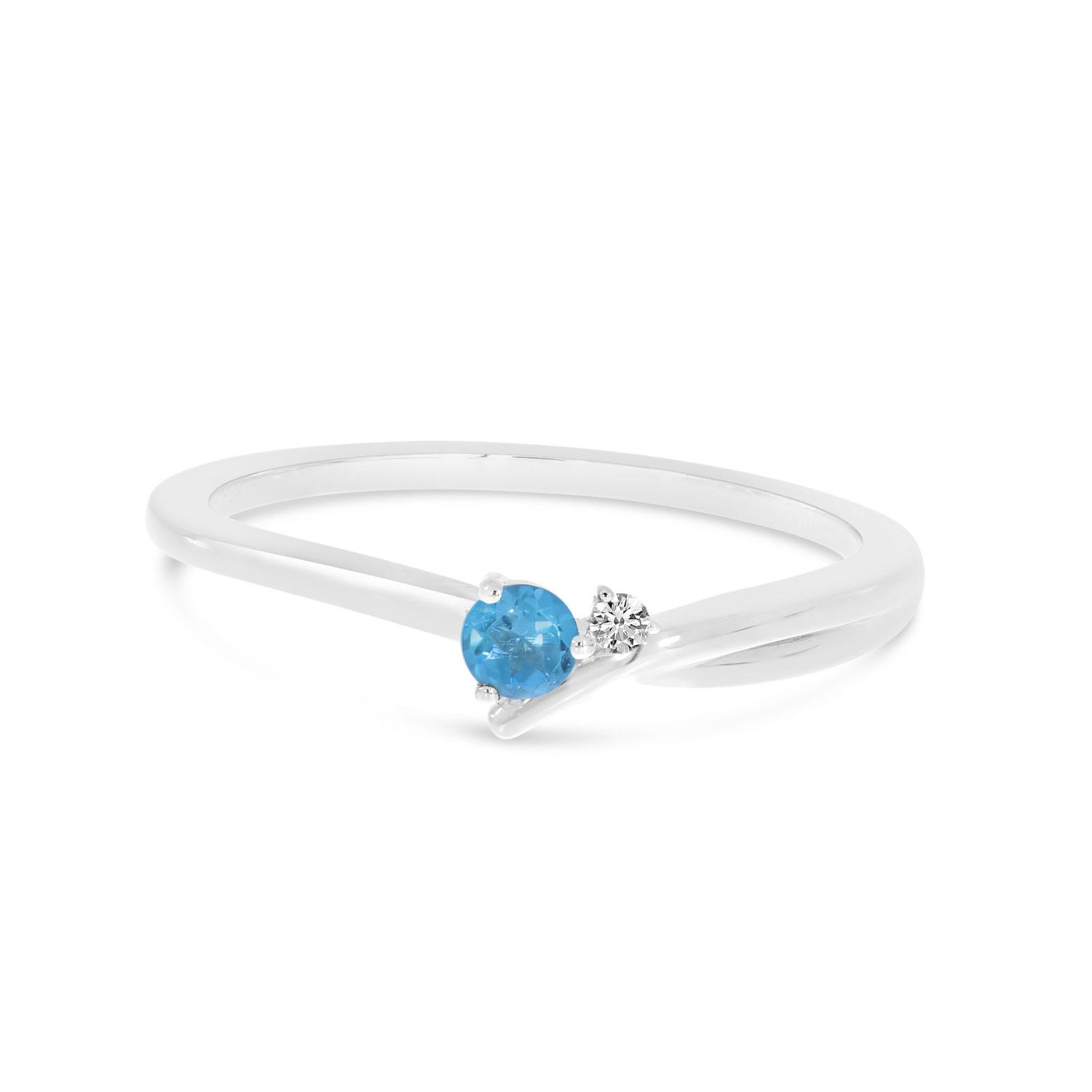 14K White Gold Round Blue Topaz and Diamond Twist Band