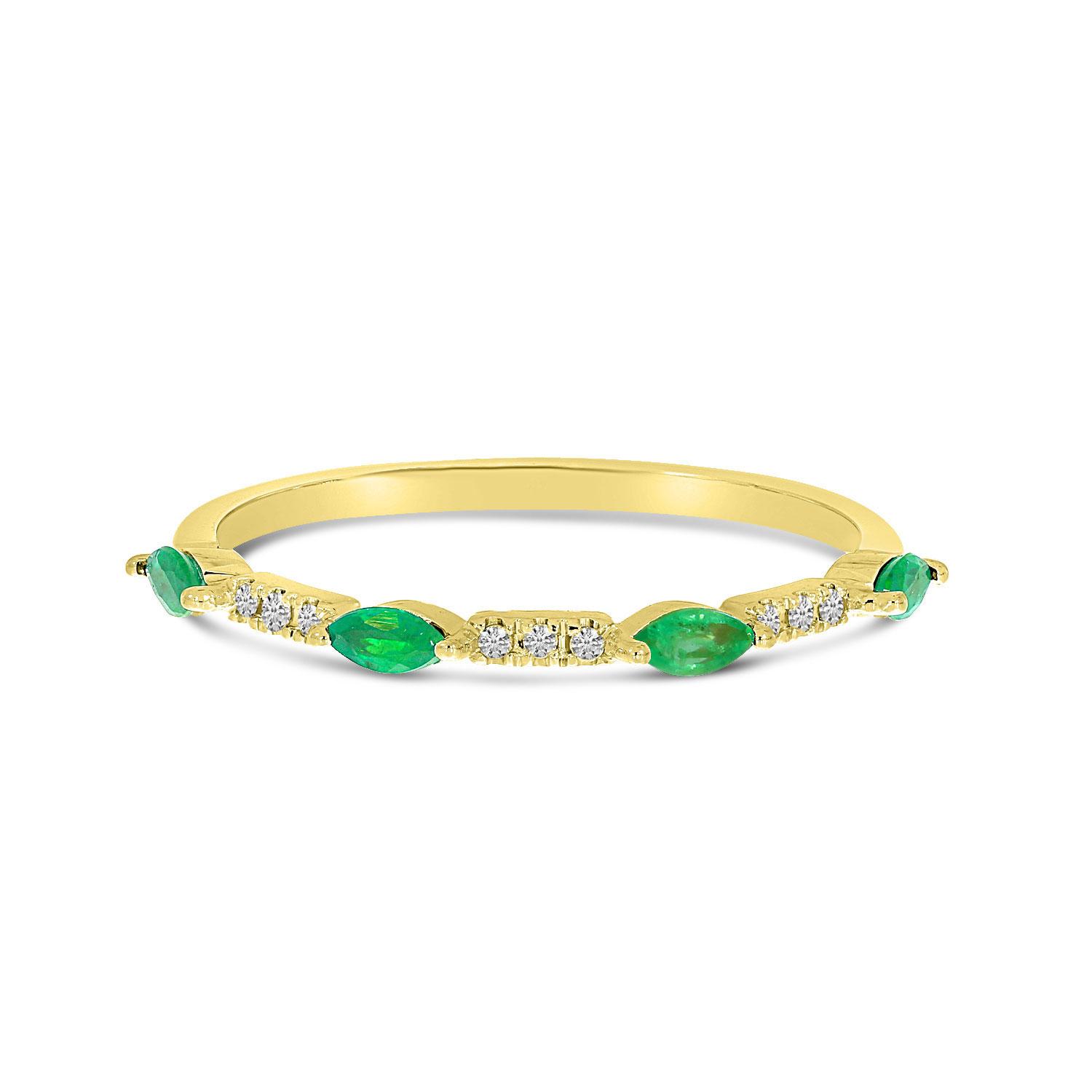 14K Yellow Gold Marquise Emerald and Diamond Band