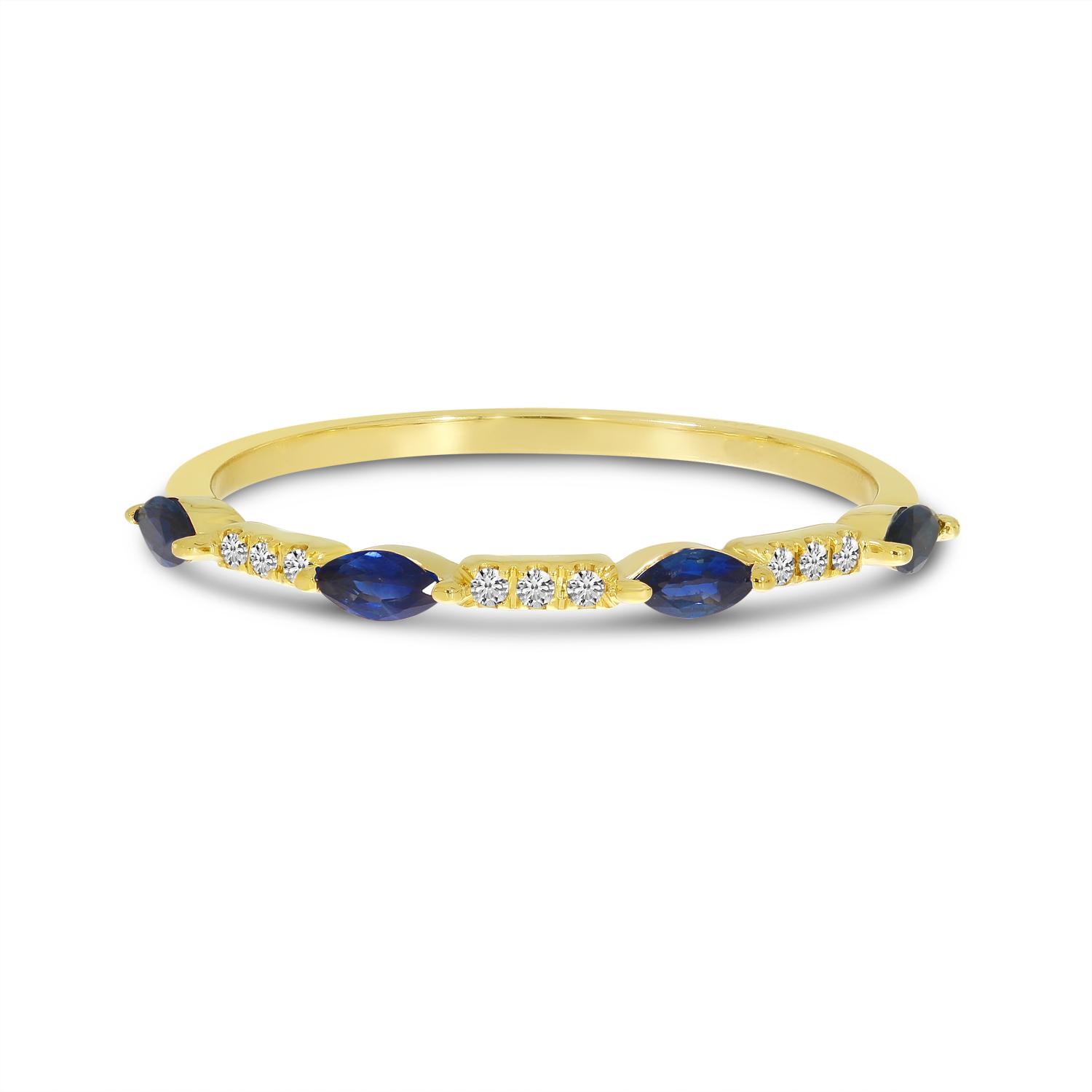 14K Yellow Gold Marquise Sapphire and Diamond Band