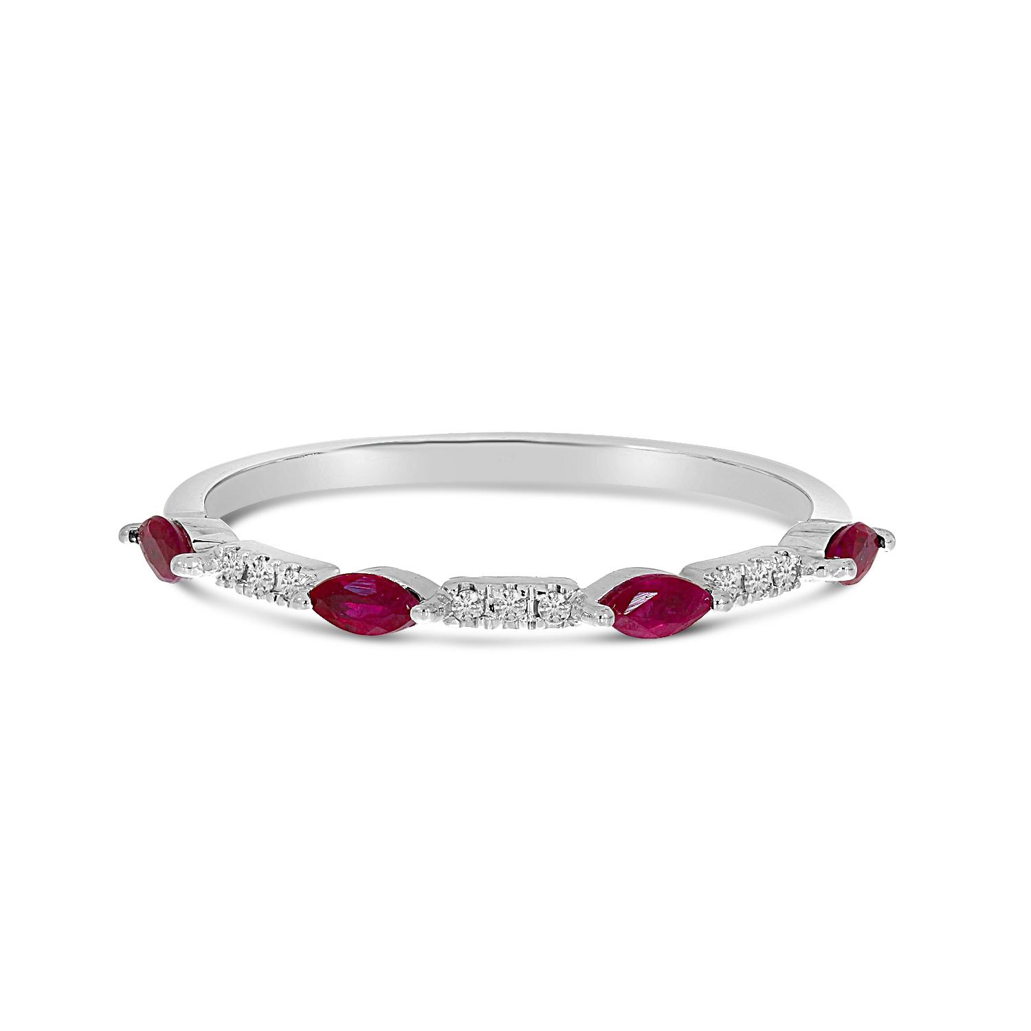 14K White Gold Marquise Ruby and Diamond Band