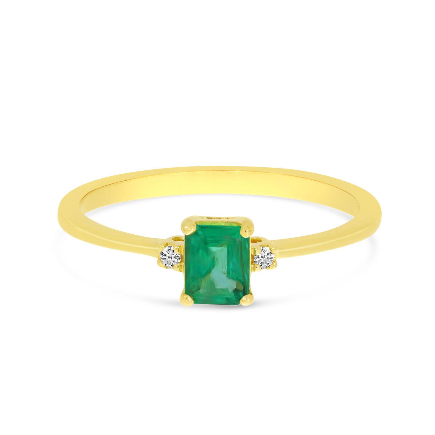 14K Yellow Gold Octagon Emerald and Diamond Ring