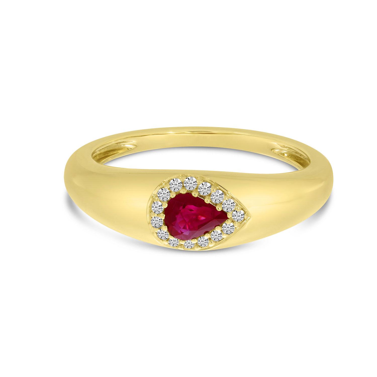 14K Yellow Gold Pear Ruby and Diamond East to West Band