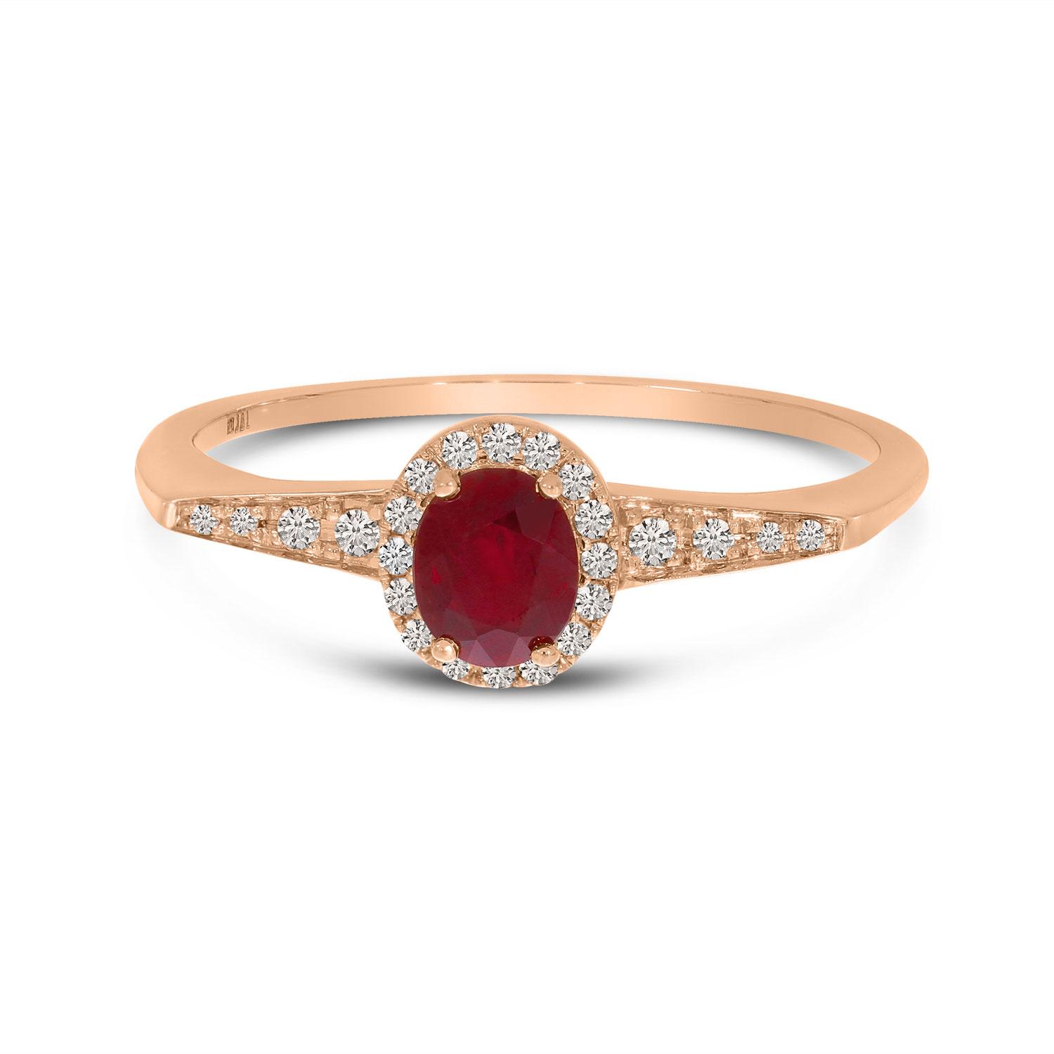 14K Yellow Gold Oval Ruby and Diamond Halo Ring