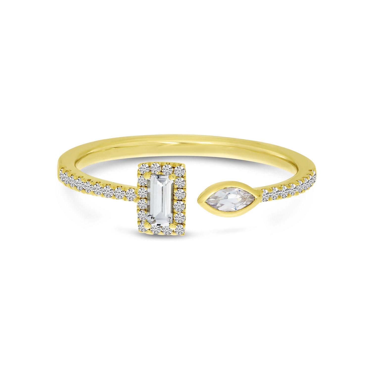 14K Yellow Gold Emerald Cut White Topaz and Diamond Duo Ring