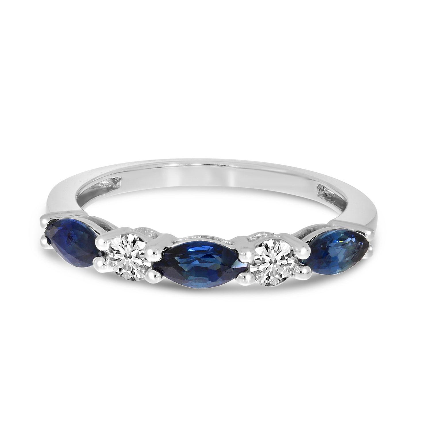 14K White Gold Marquise Sapphire and Diamond Band