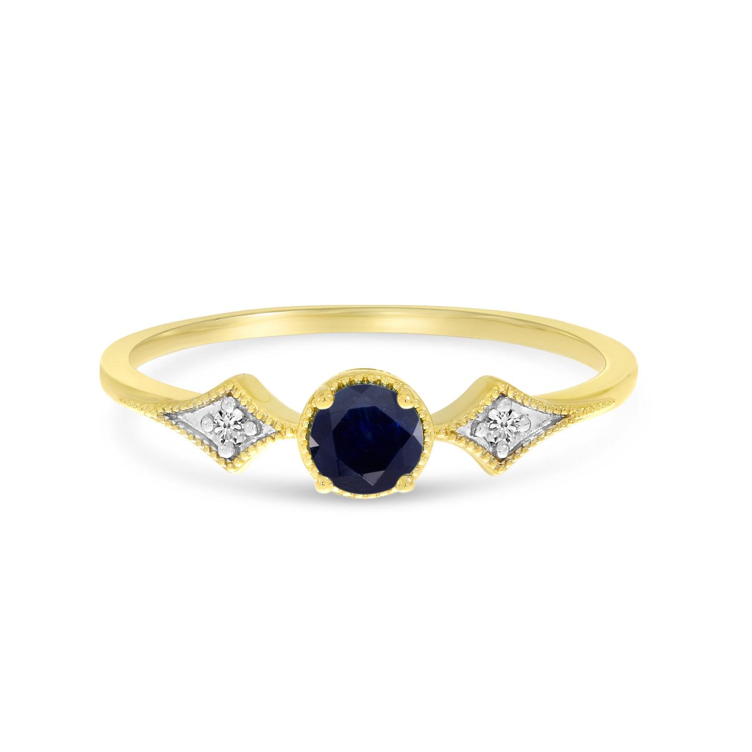 14K Yellow Gold Sapphire and Diamond Birthstone Ring