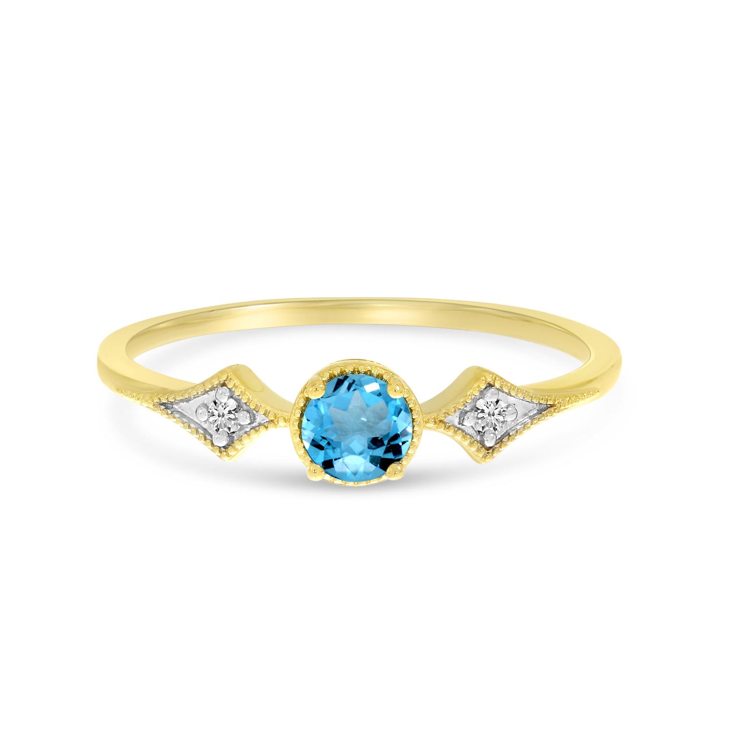 14K Yellow Gold Blue Topaz and Diamond Ring