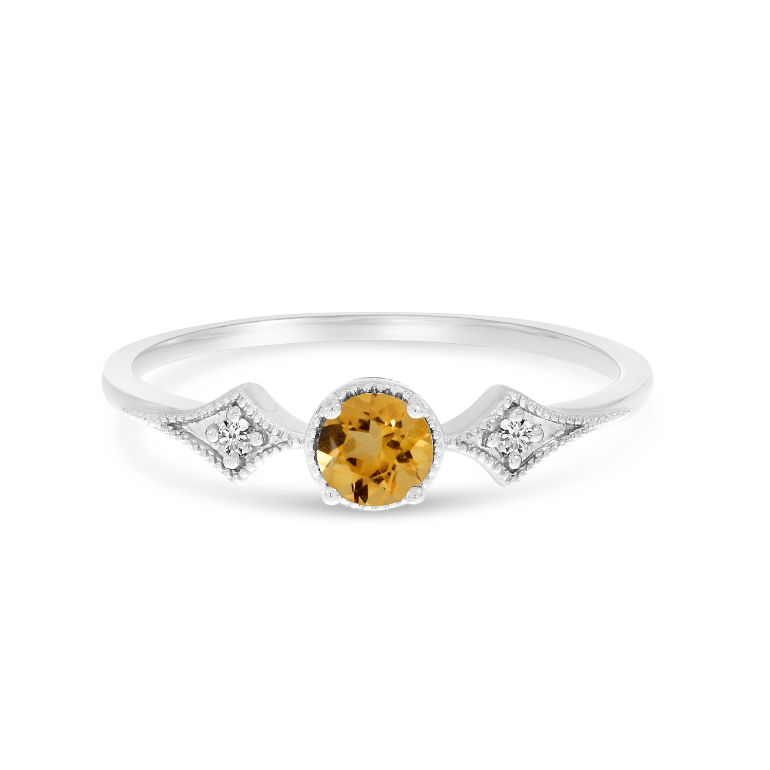 14K White Gold Citrine and Diamond Ring